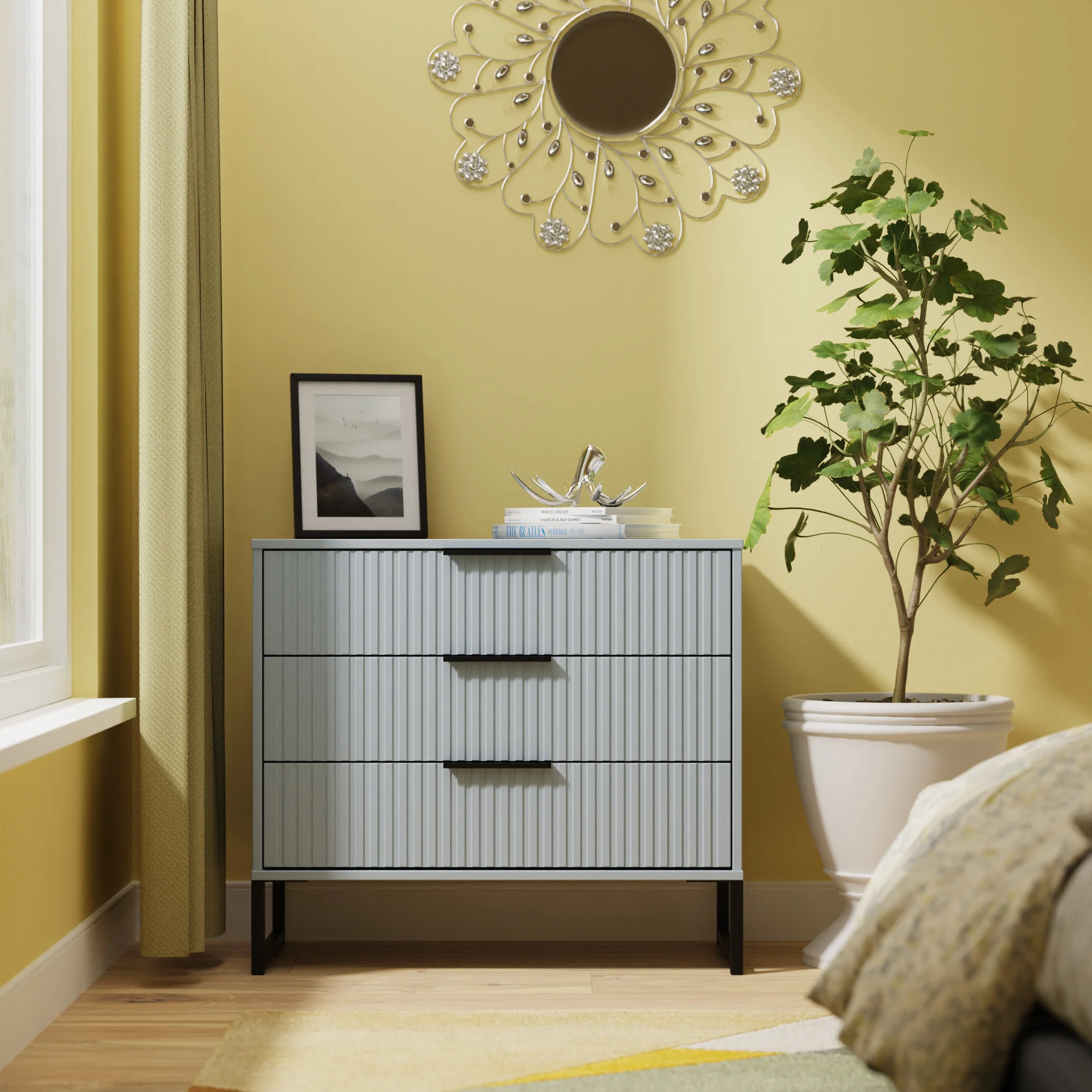 Fluted 3 Drawer Chest in Denim Blue - Ready Assembled