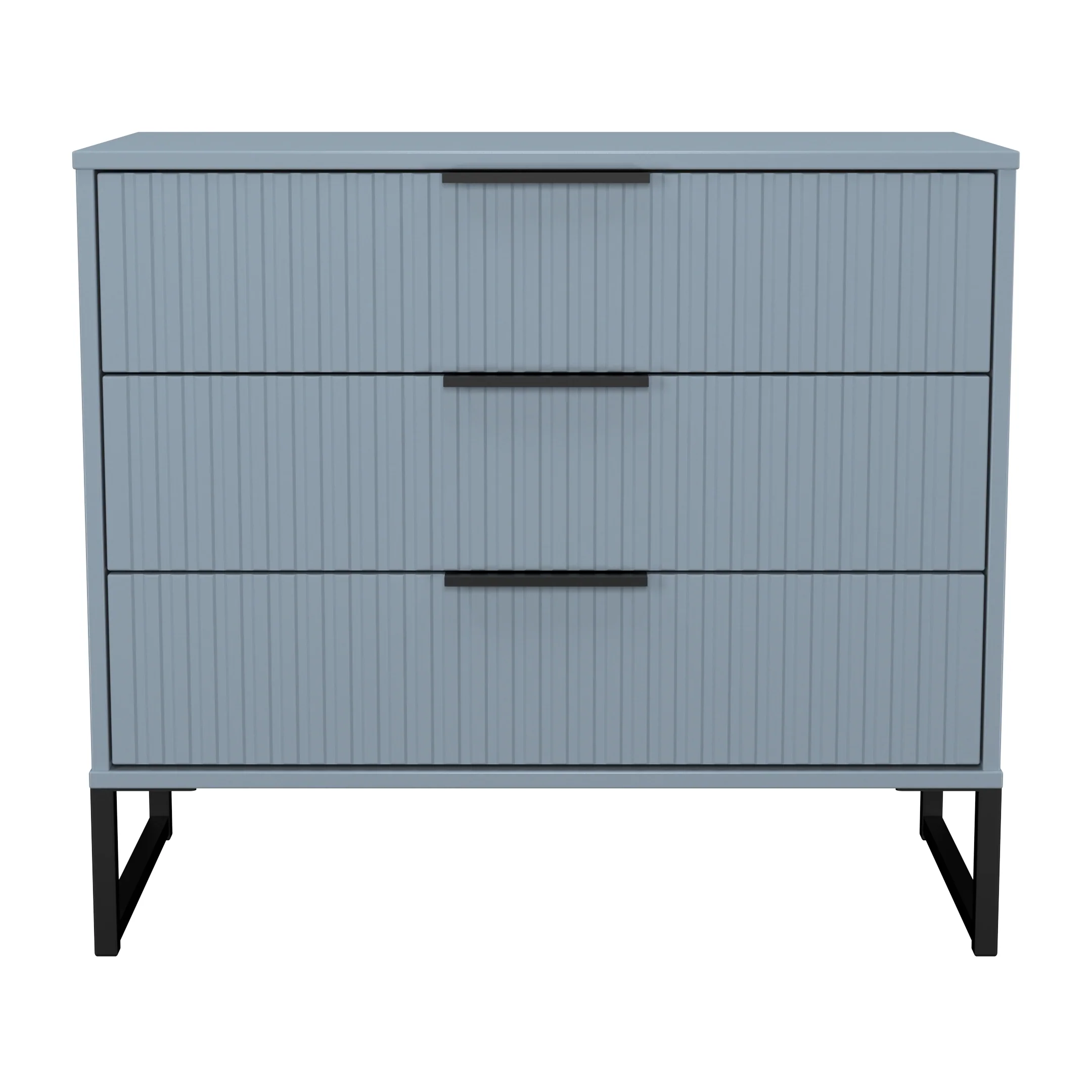 Fluted 3 Drawer Chest in Denim Blue - Ready Assembled - Image 2