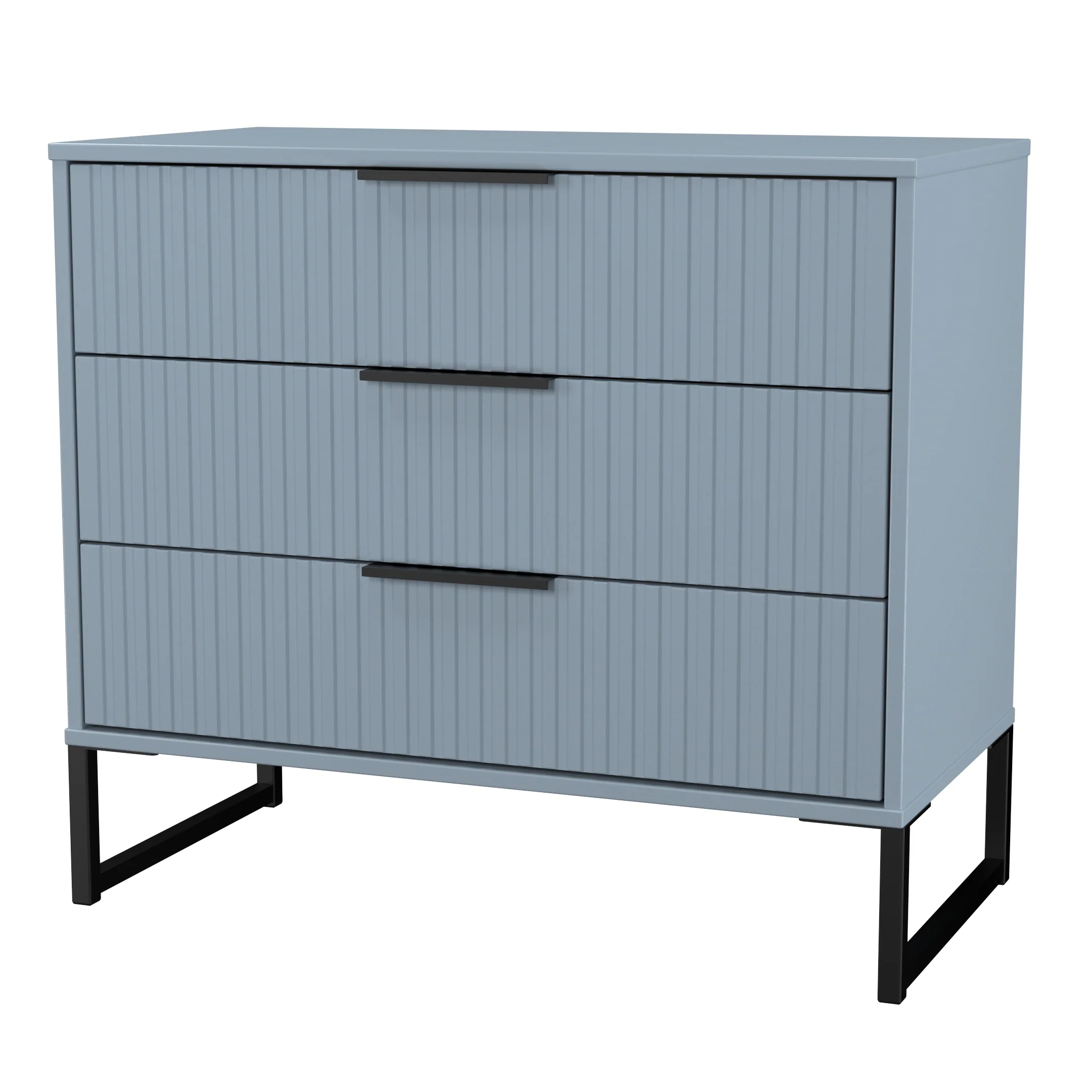 Fluted 3 Drawer Chest in Denim Blue - Ready Assembled - Image 4