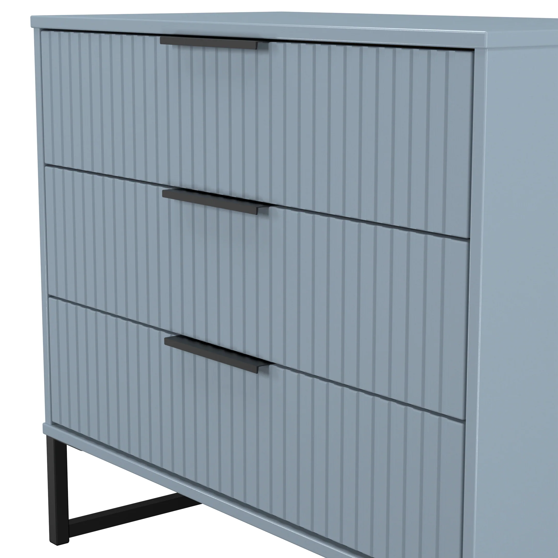 Fluted 3 Drawer Chest in Denim Blue - Ready Assembled - Image 5