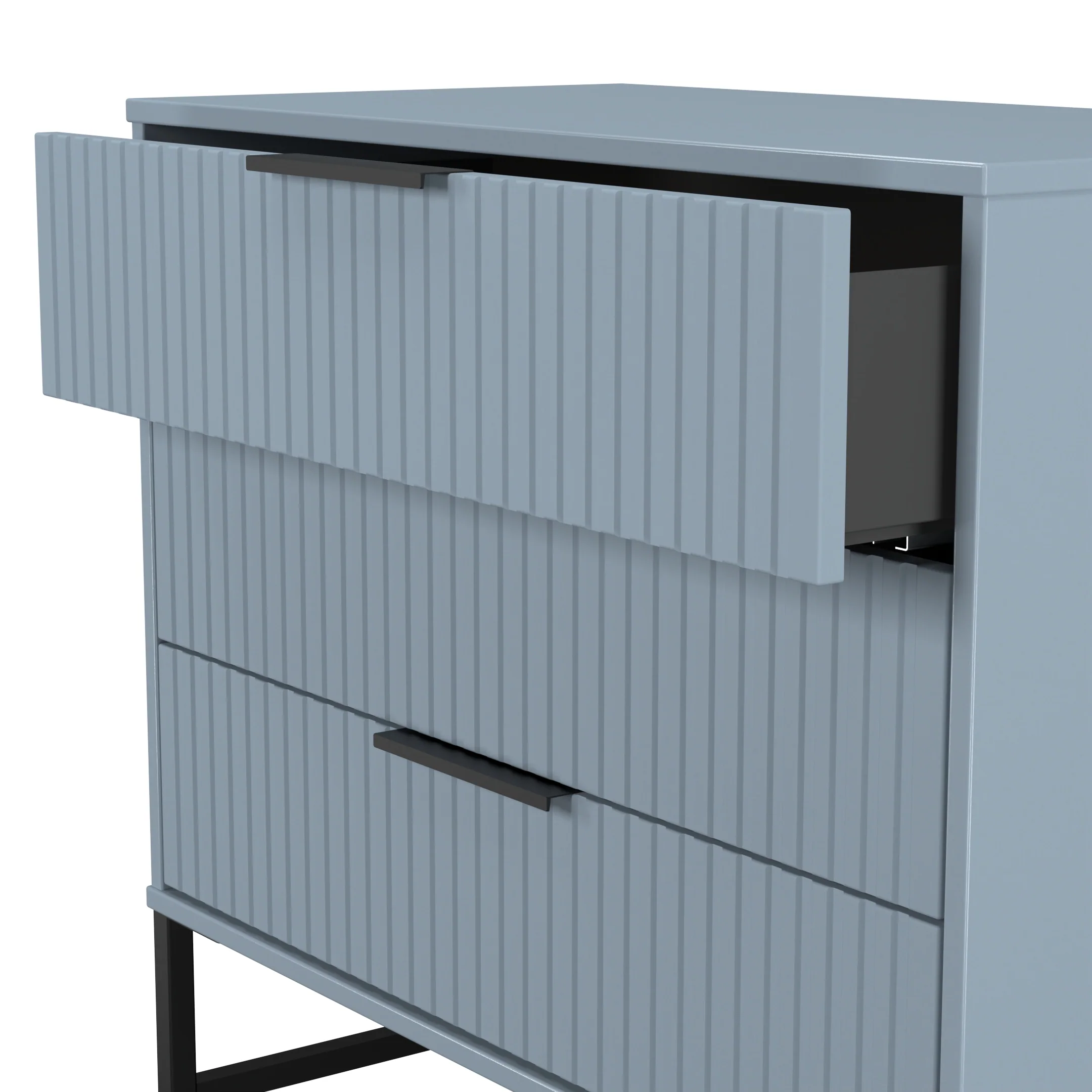 Fluted 3 Drawer Chest in Denim Blue - Ready Assembled - Image 6