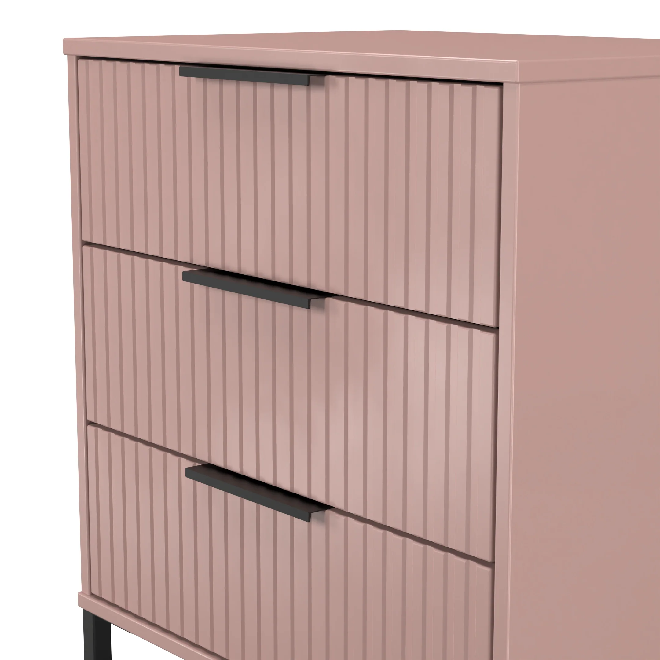 Fluted 3 Drawer Chest in Kobe Pink - Ready Assembled - Image 5