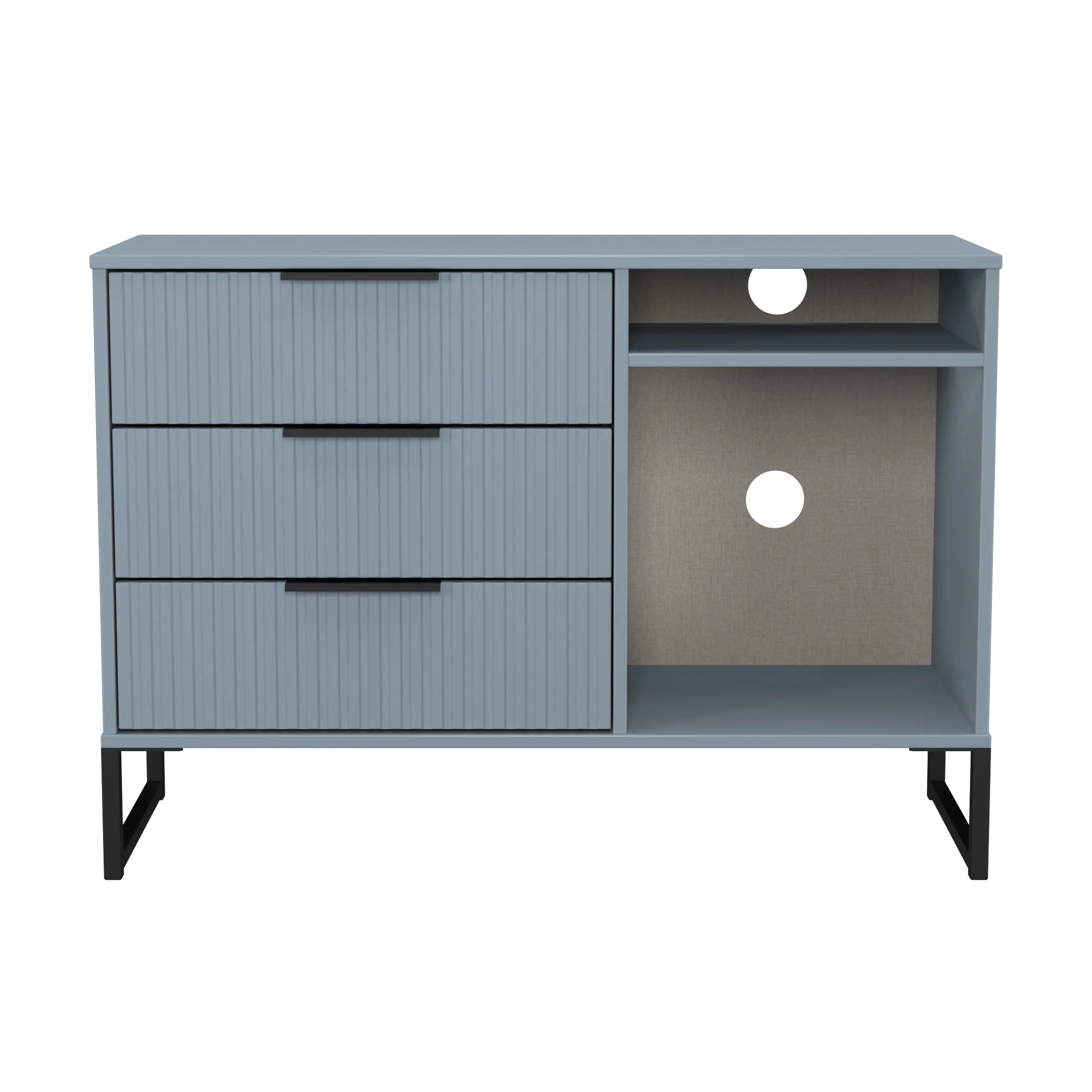 Fluted 3 Drawer TV Unit in Denim Blue - Ready Assembled - Image 2