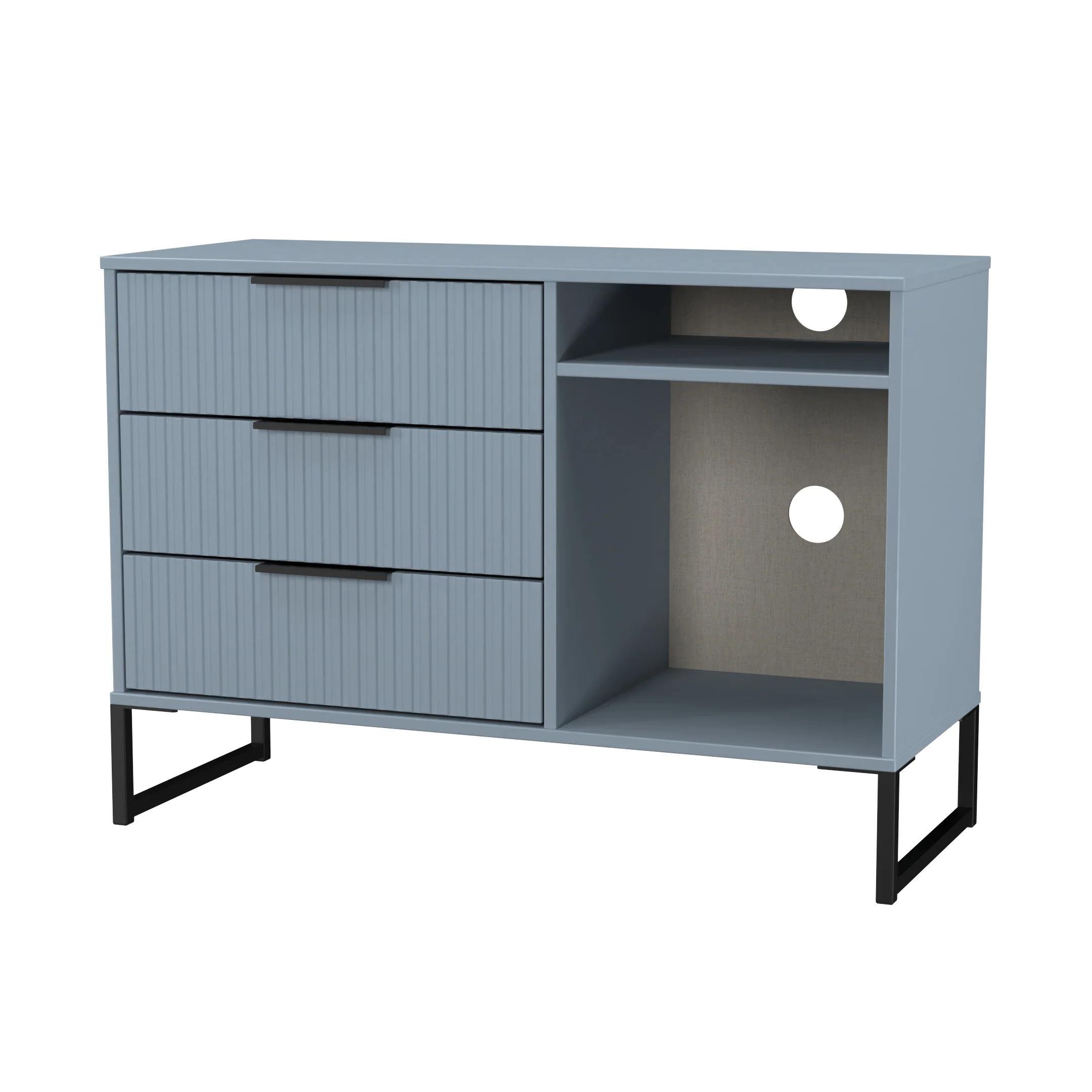 Fluted 3 Drawer TV Unit in Denim Blue - Ready Assembled - Image 4
