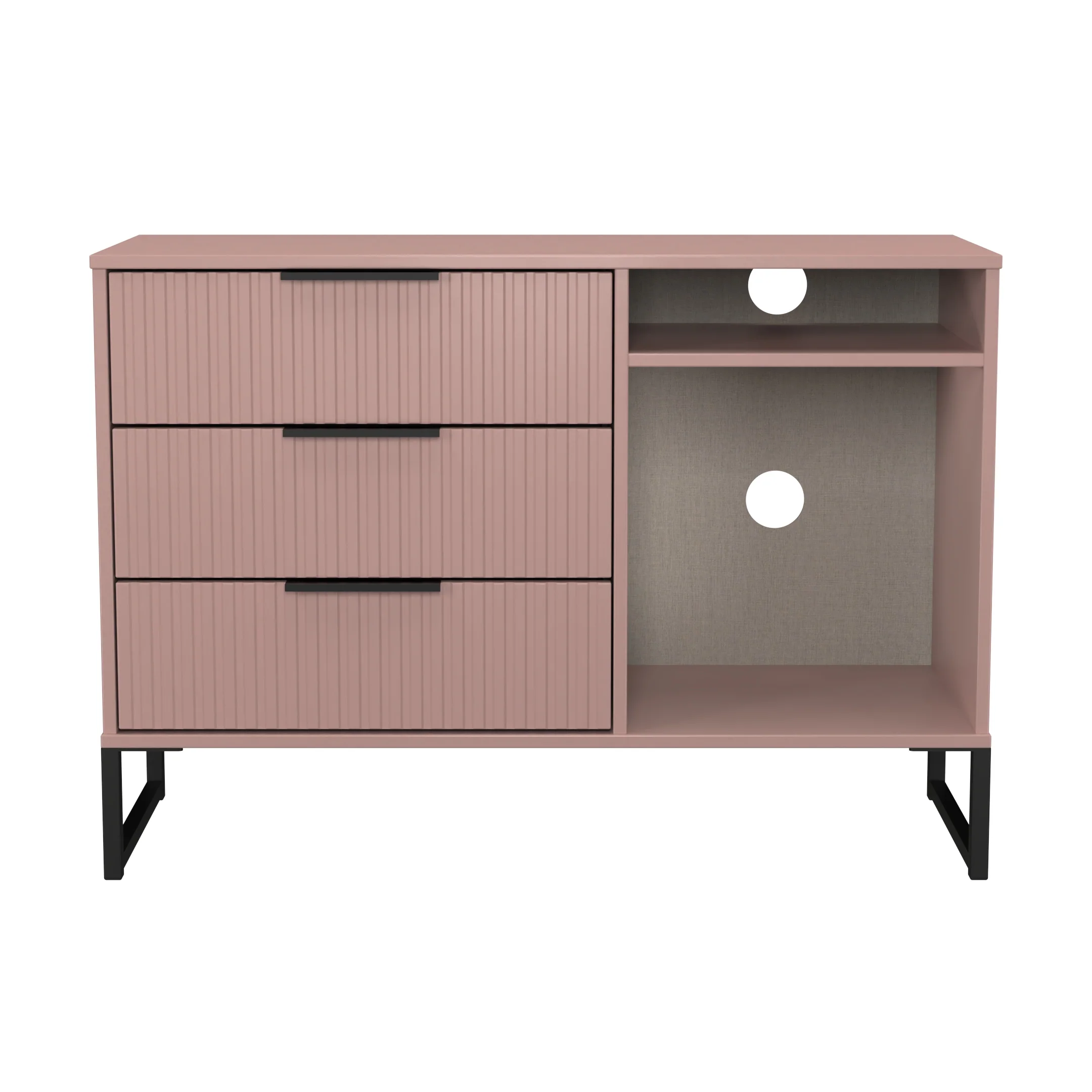 Fluted 3 Drawer TV Unit in Kobe Pink - Ready Assembled - Image 2