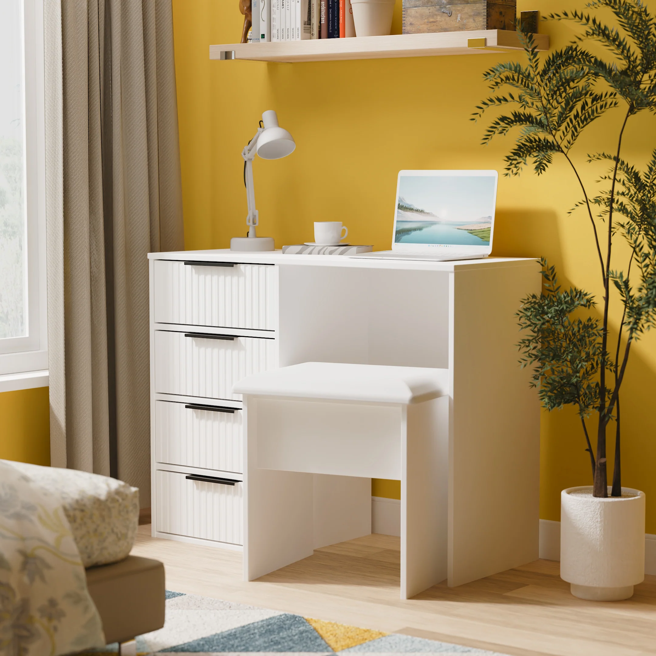 Fluted 4 Drawer Vanity in White Matt - Ready Assembled