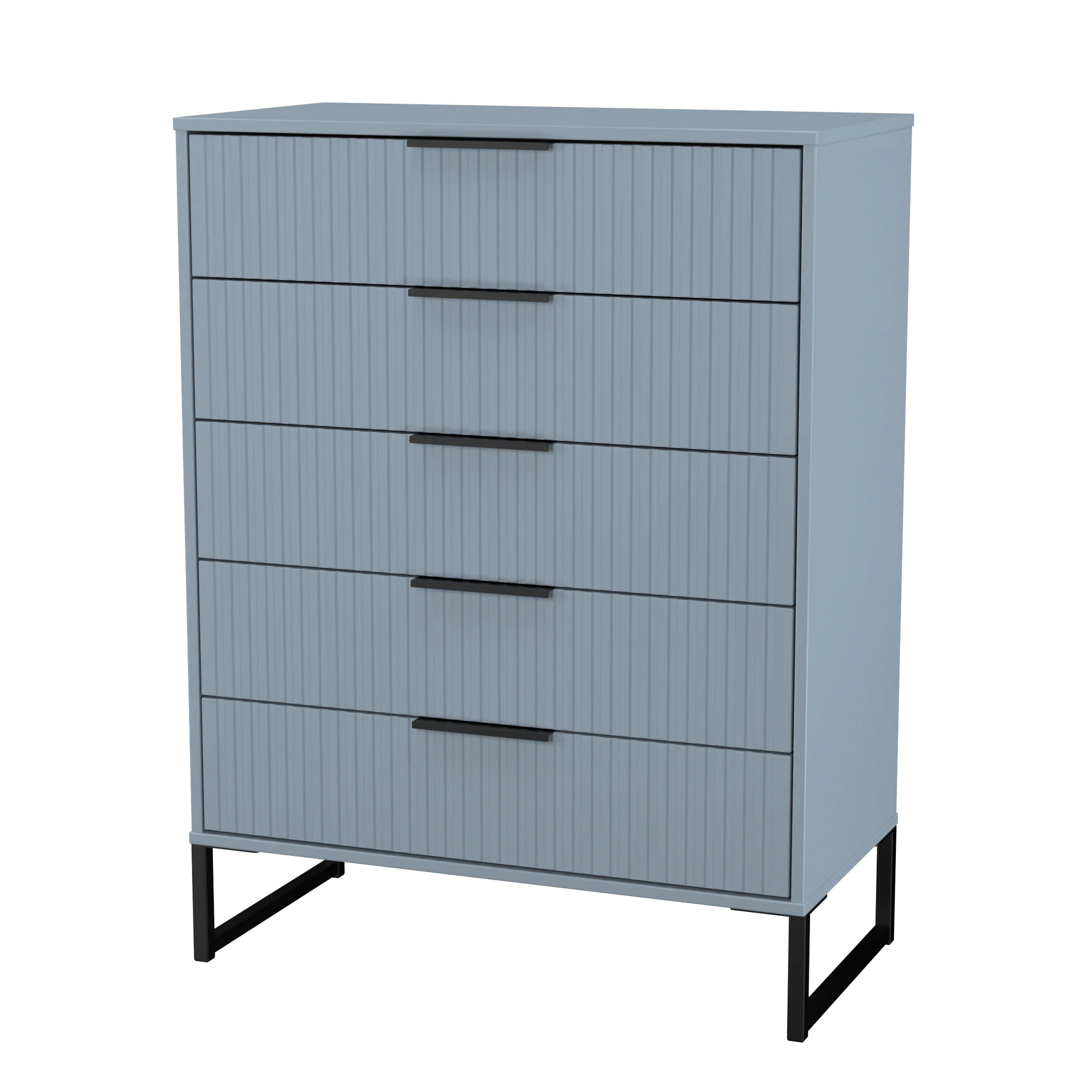 Fluted 5 Drawer Chest in Denim Blue - Ready Assembled - Image 4