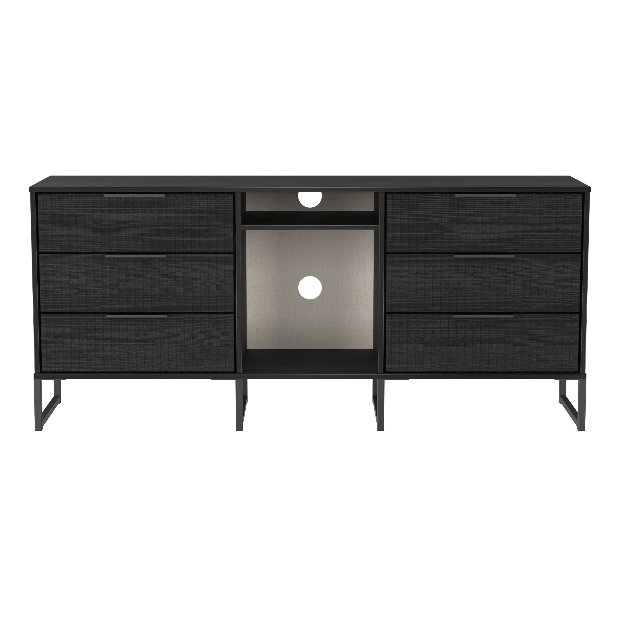 Fluted 6 Drawer Sideboard in Black Ash - Ready Assembled - Image 2
