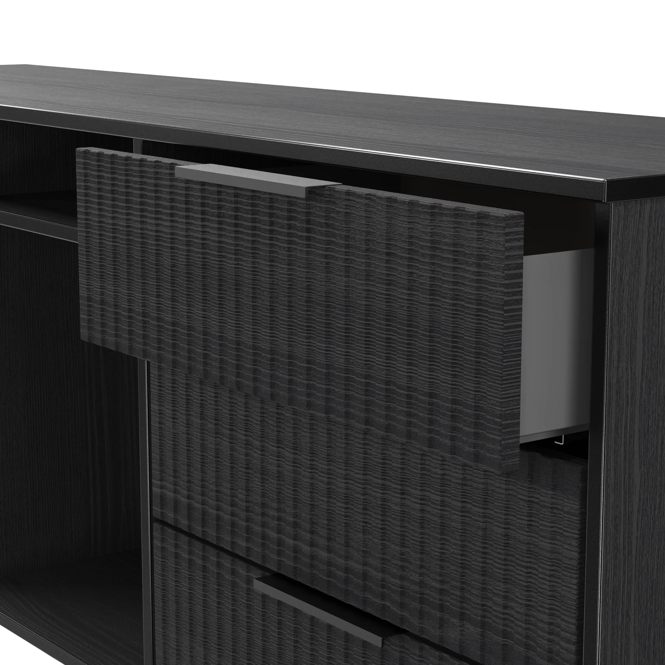 Fluted 6 Drawer Sideboard in Black Ash - Ready Assembled - Image 6