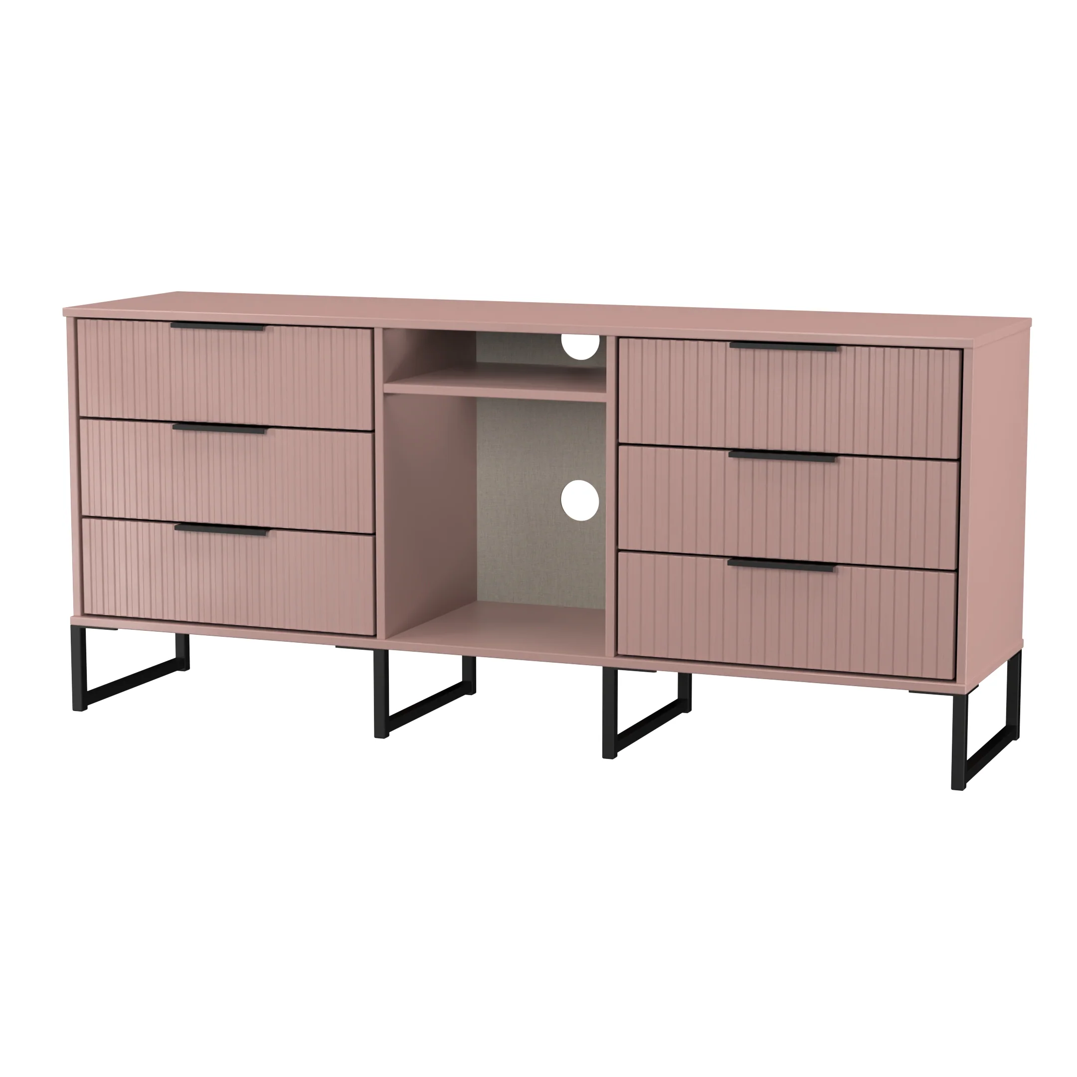 Fluted 6 Drawer Sideboard in Kobe Pink - Ready Assembled - Image 4