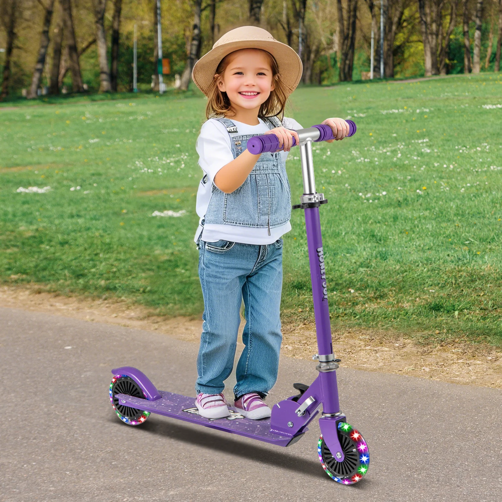 Foldable Kids Scooter Adjustable with Lighted Wheels and Kickstand-Purple - Image 2