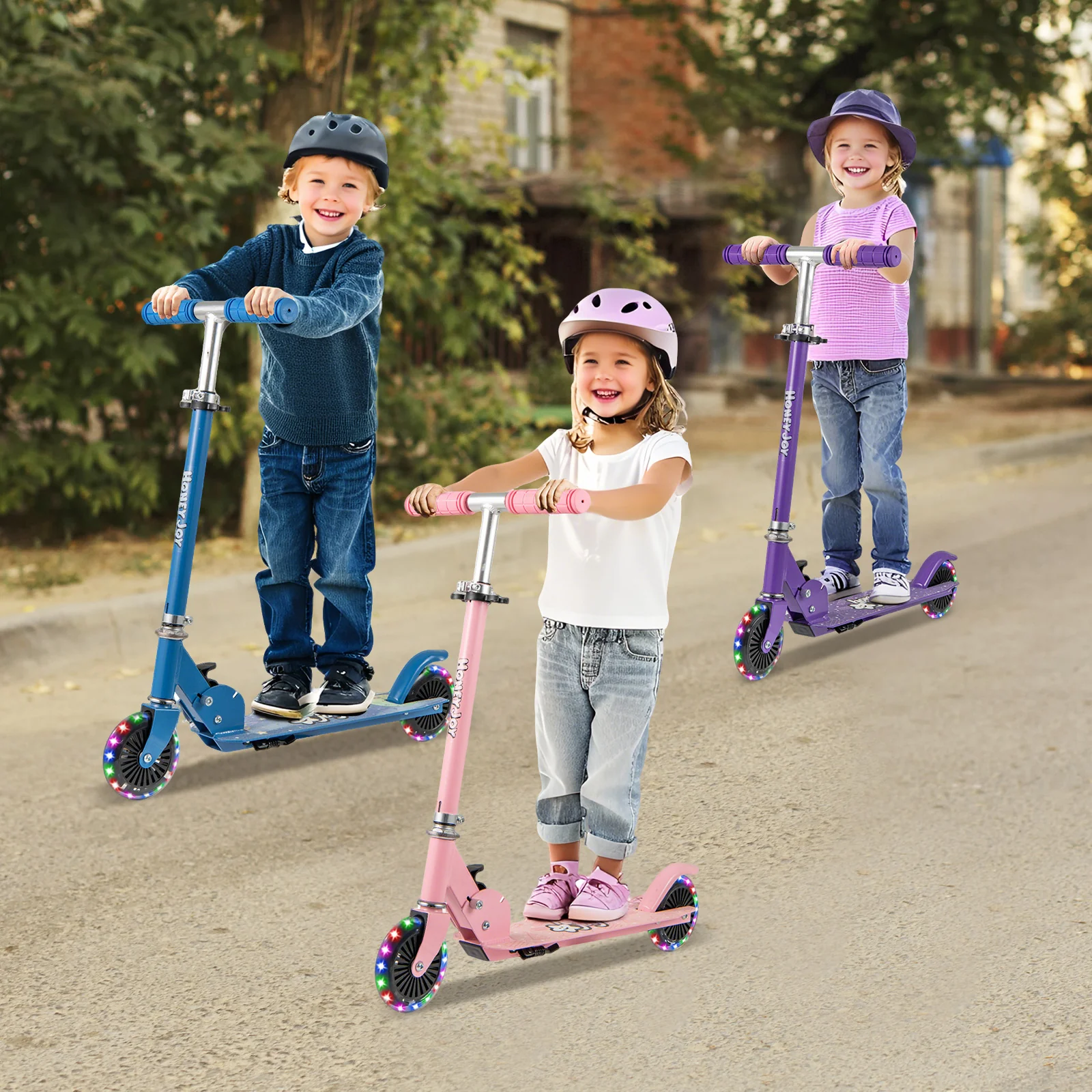 Foldable Kids Scooter Adjustable with Lighted Wheels and Kickstand-Purple - Image 3
