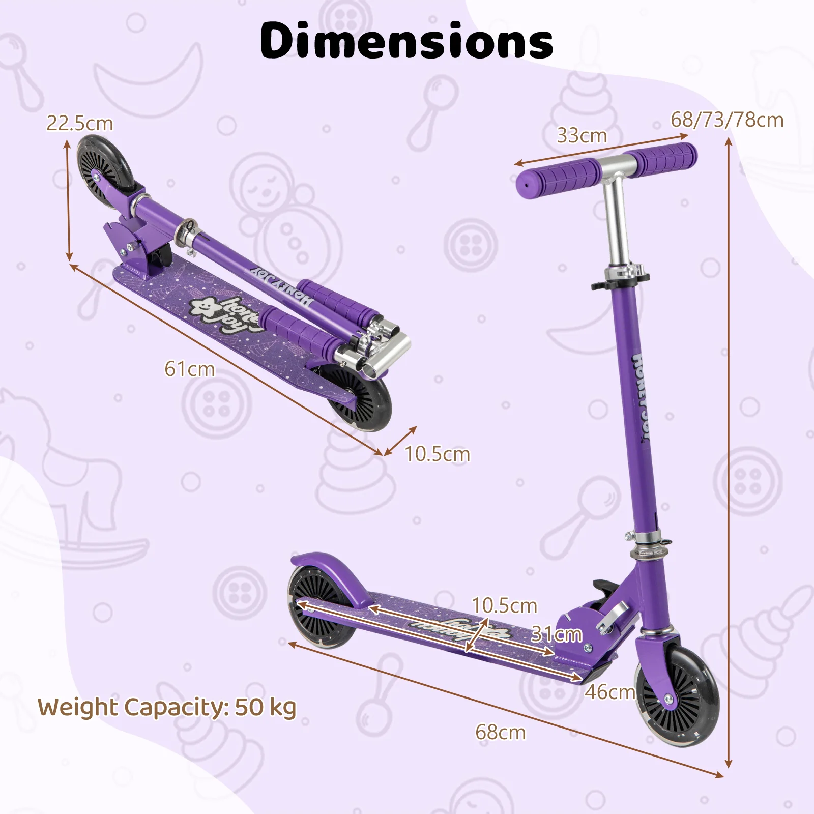 Foldable Kids Scooter Adjustable with Lighted Wheels and Kickstand-Purple - Image 4