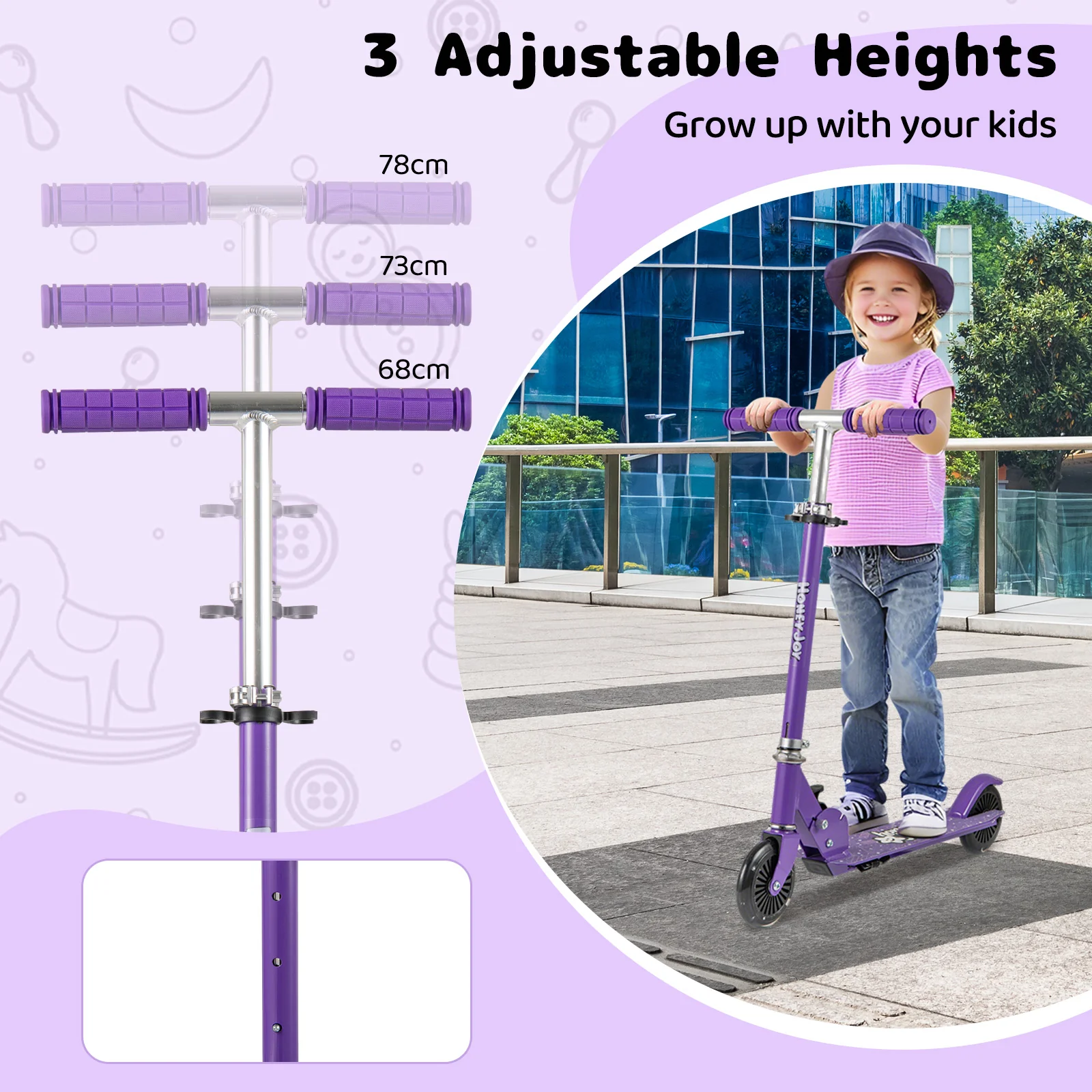Foldable Kids Scooter Adjustable with Lighted Wheels and Kickstand-Purple - Image 6
