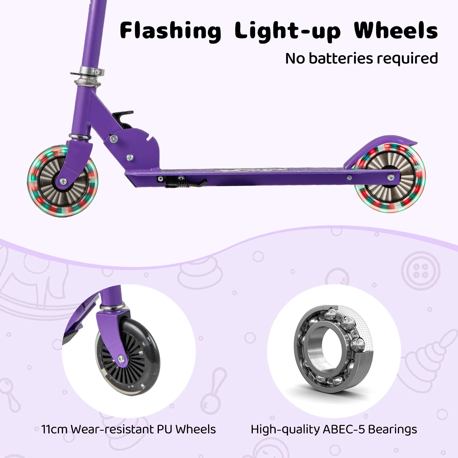Foldable Kids Scooter Adjustable with Lighted Wheels and Kickstand-Purple - Image 7