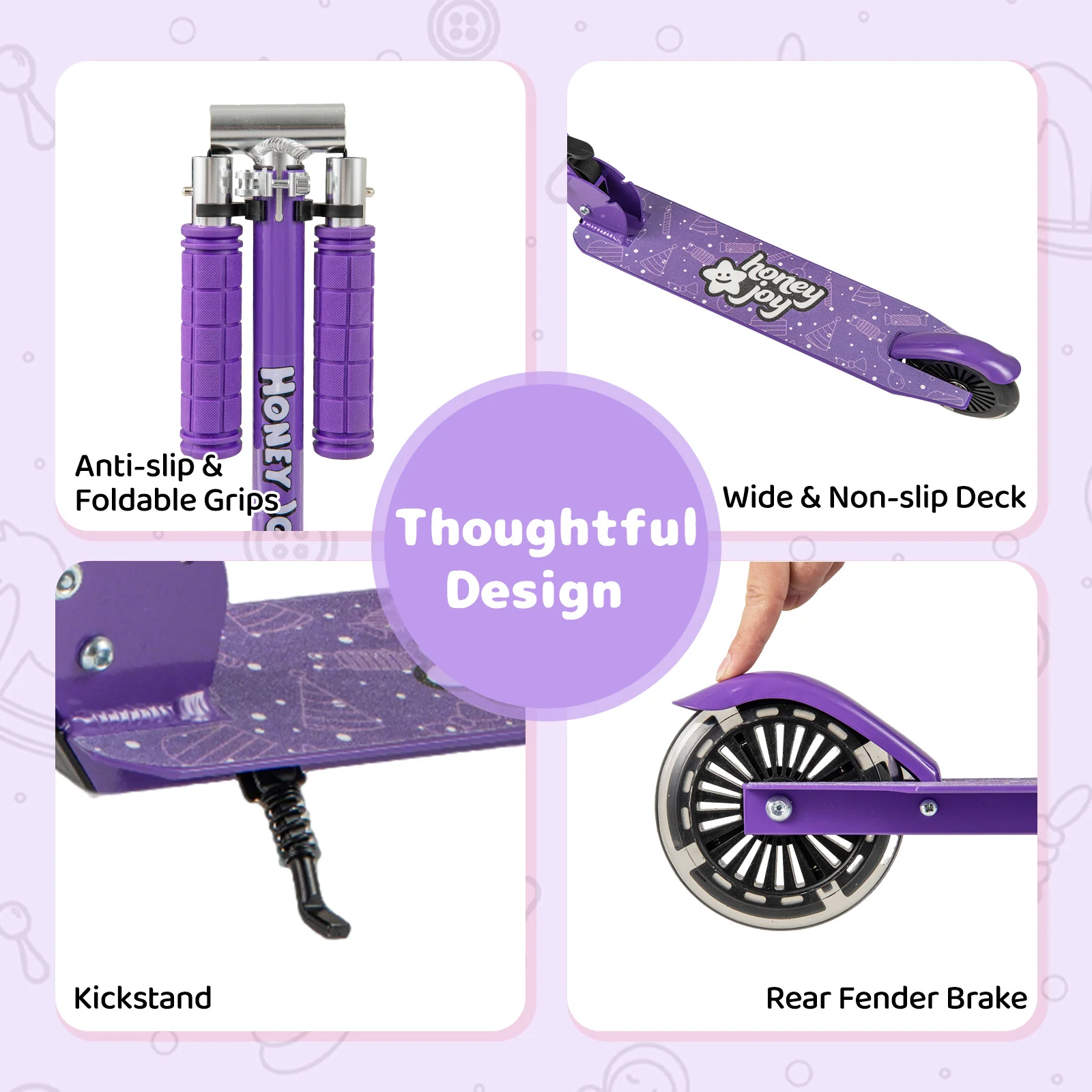 Foldable Kids Scooter Adjustable with Lighted Wheels and Kickstand-Purple - Image 8