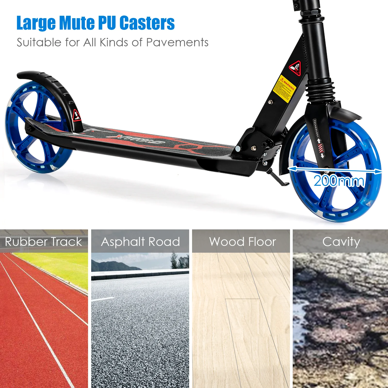 Folding Kick Scooter with Large Wheels for Age 8+ Kids Teens Adults-Black - Image 3