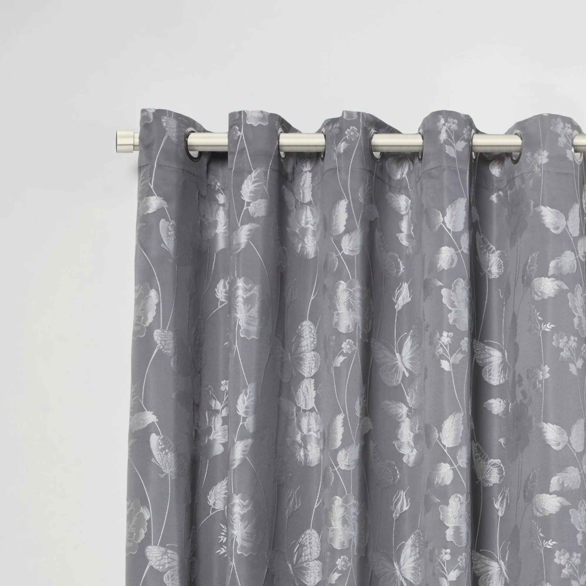 Full Stop - Extendable Curtain Pole with pair of end finials in Brushed Silver