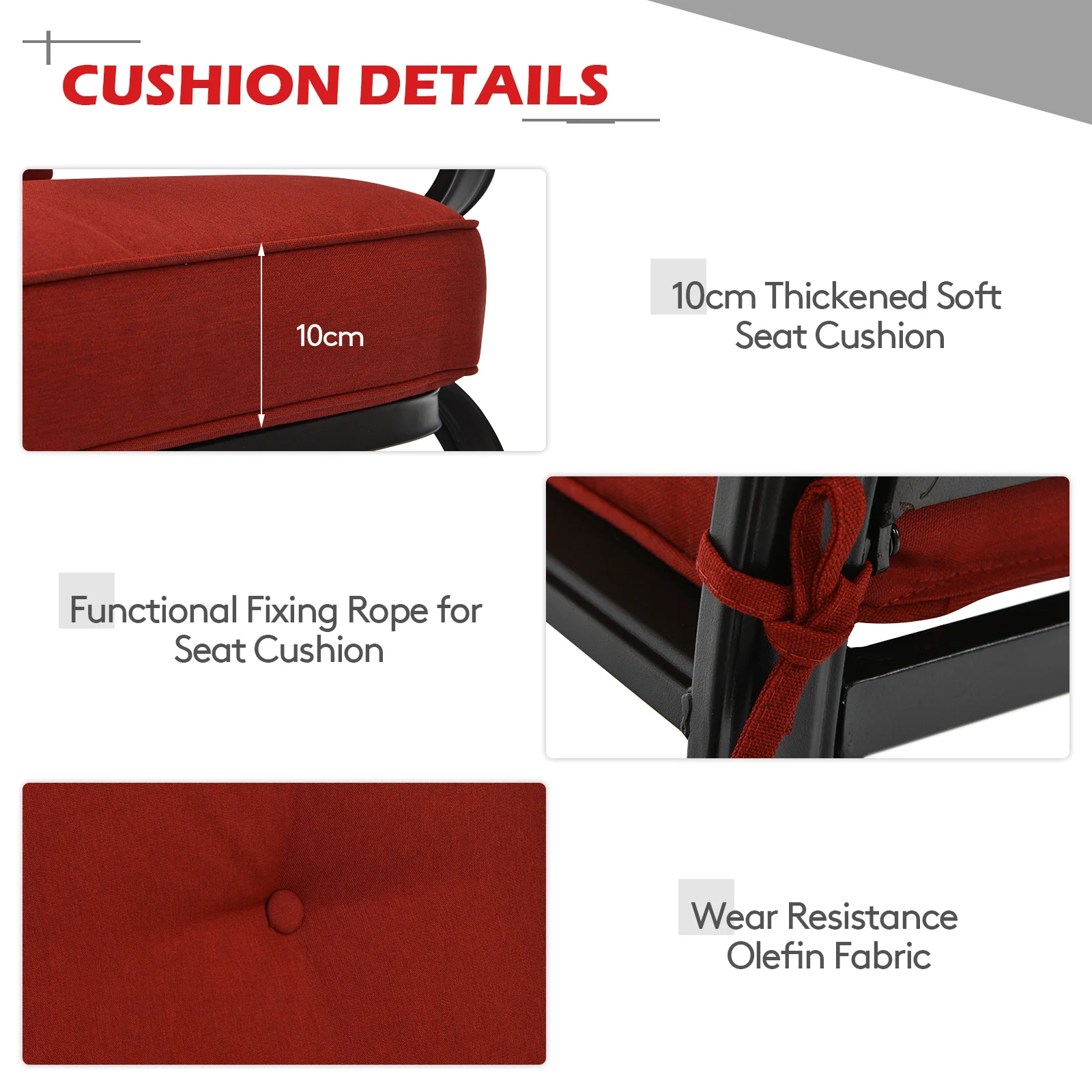 Garden Furniture Set with 2 Seat Cushioned Sofa and Coffee Table-Red - Image 10