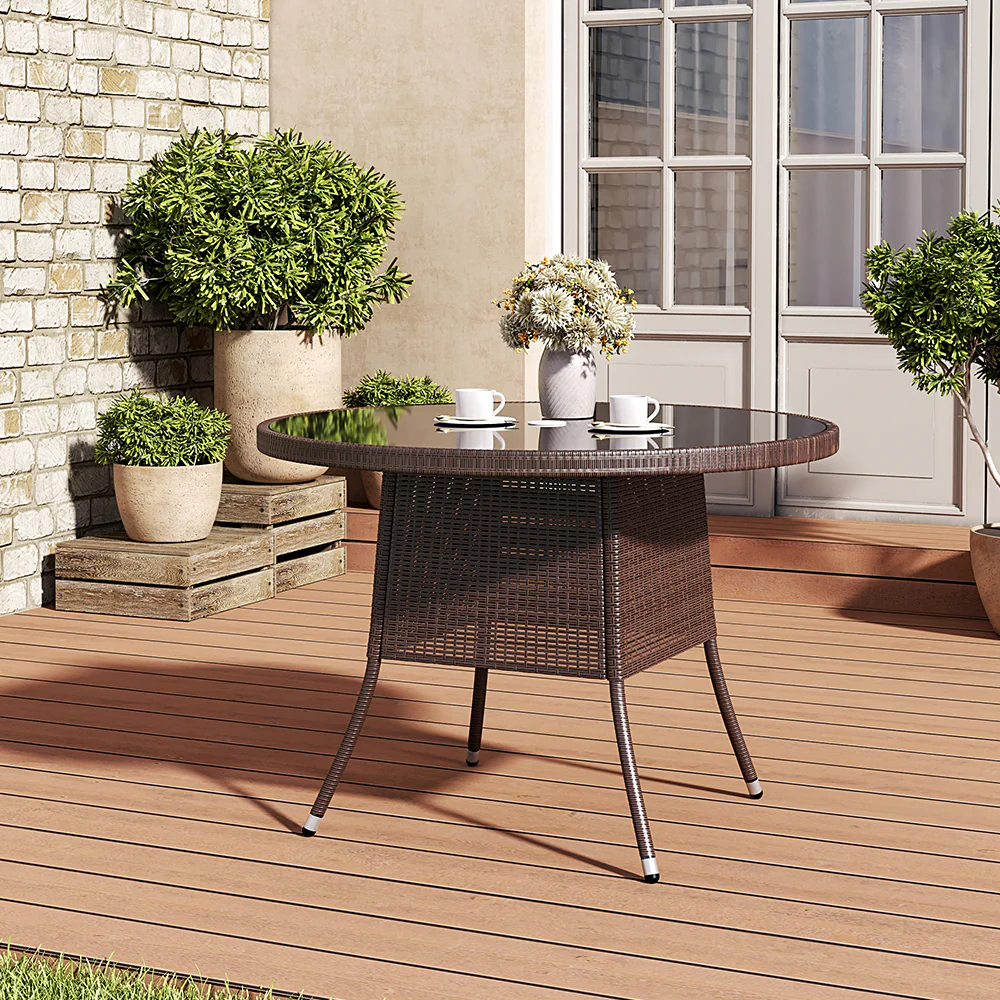Garden Sanctuary Garden Wicker Tempered Glass Table with Parasol Hole - Image 2