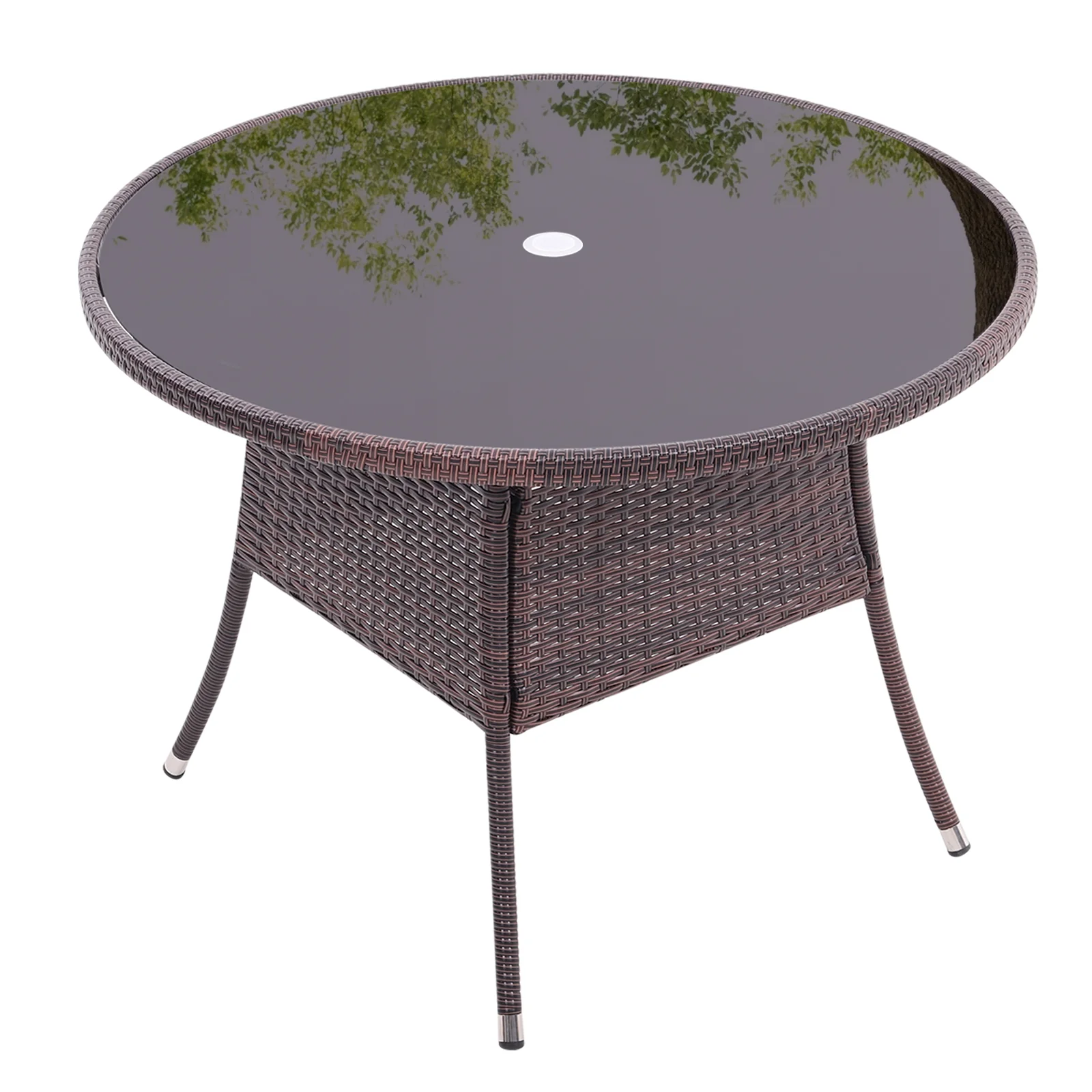 Garden Sanctuary Garden Wicker Tempered Glass Table with Parasol Hole - Image 7