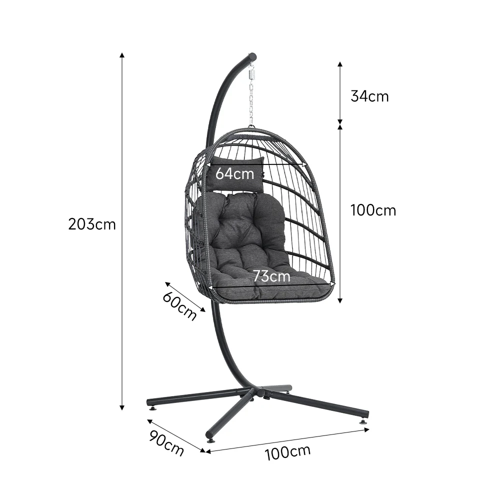 Garden Sanctuary Hanging Chair With Stand And Cushion - Grey - Image 10