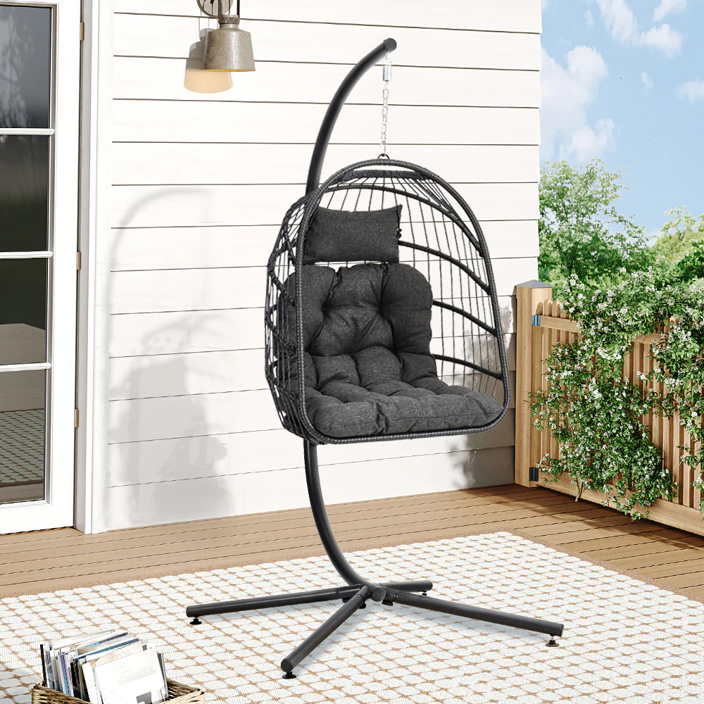 Garden Sanctuary Hanging Chair With Stand And Cushion - Grey - Image 2