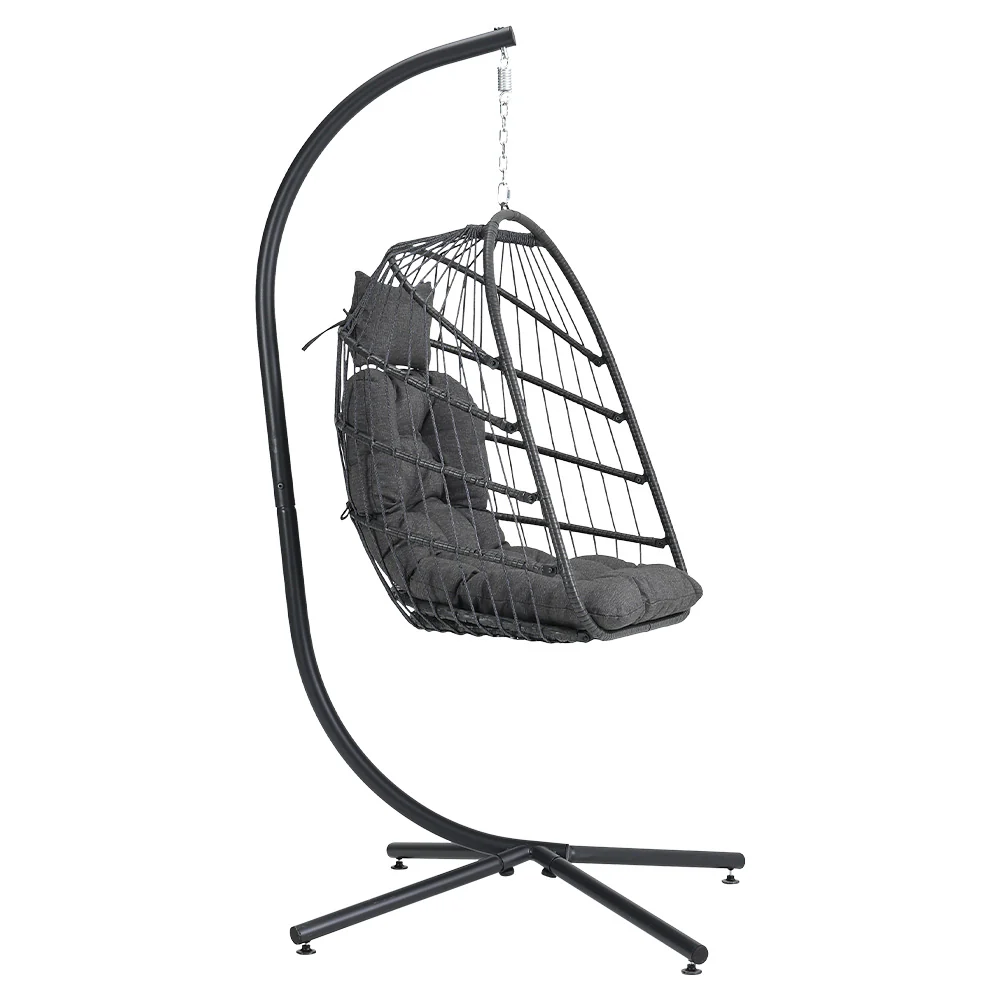 Garden Sanctuary Hanging Chair With Stand And Cushion - Grey - Image 7