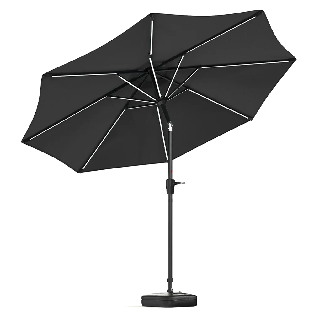 Garden Sanctuary Large Solar Powered LED Patio Umbrella/Parasol For Outdoor Garden Patio With Base - Image 4