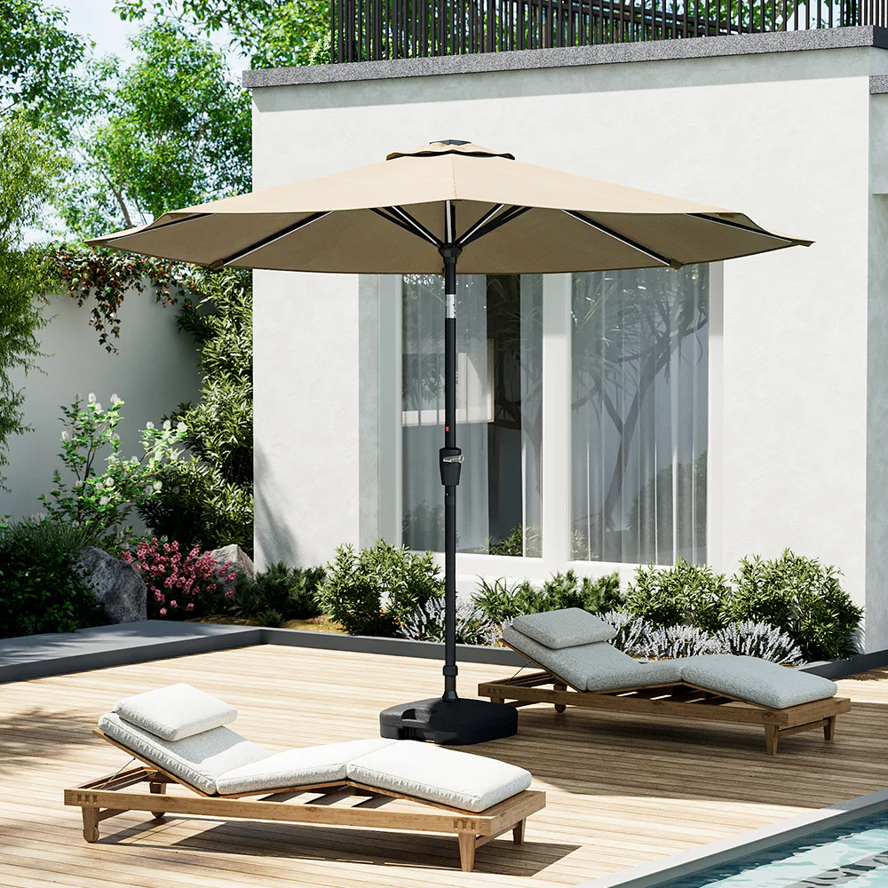 Garden Sanctuary Large Solar Powered LED Patio Umbrella/Parasol For Outdoor Garden Patio With Base - Image 7