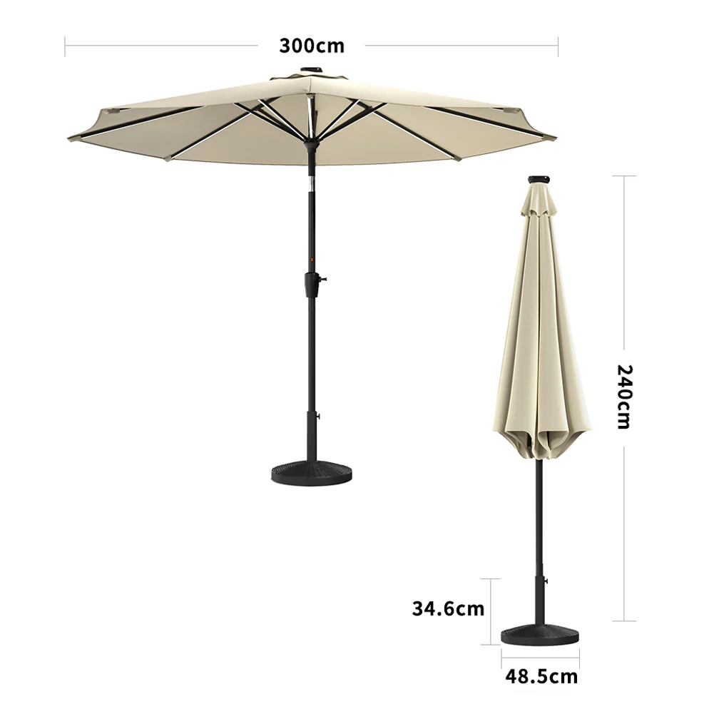 Garden Sanctuary Large Solar Powered LED Patio Umbrella for Outdoor Garden Patio with Base - Image 13