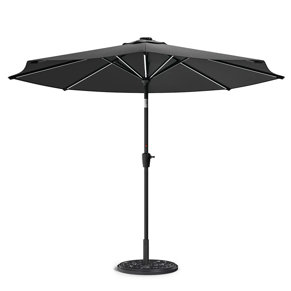 Garden Sanctuary Large Solar Powered LED Patio Umbrella for Outdoor Garden Patio with Base - Image 5