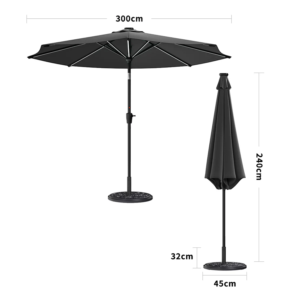 Garden Sanctuary Large Solar Powered LED Patio Umbrella for Outdoor Garden Patio with Base - Image 6