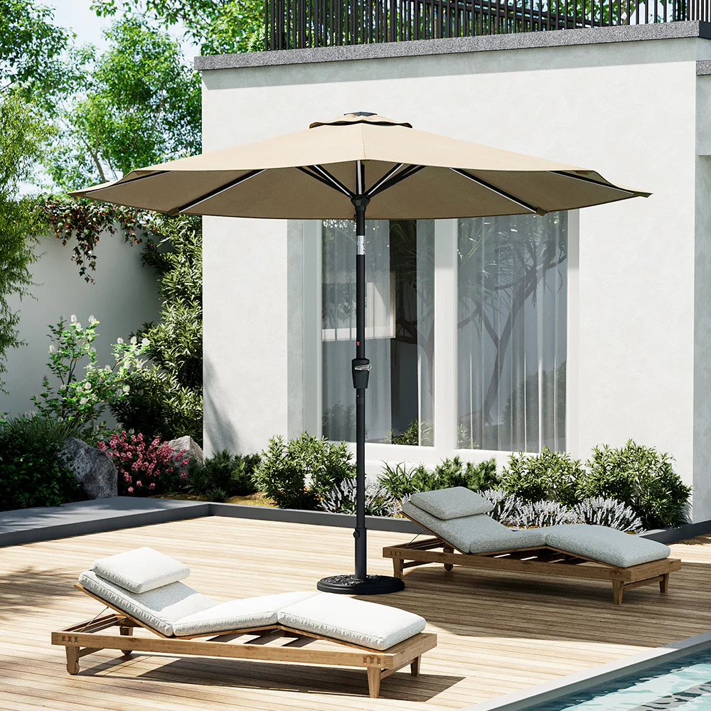 Garden Sanctuary Large Solar Powered LED Patio Umbrella for Outdoor Garden Patio with Base - Image 7