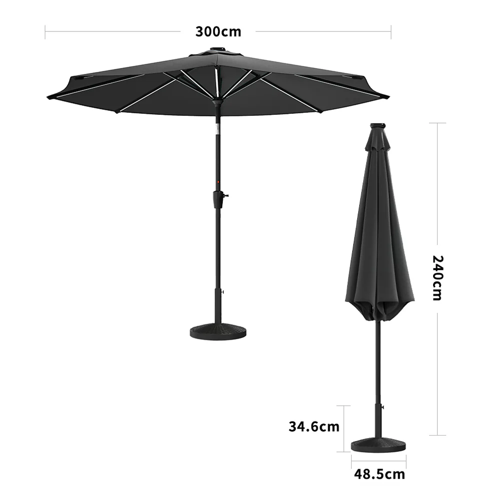 Garden Sanctuary Large Solar Powered LED Patio Umbrella for Outdoor Garden Patio with Base - Image 7