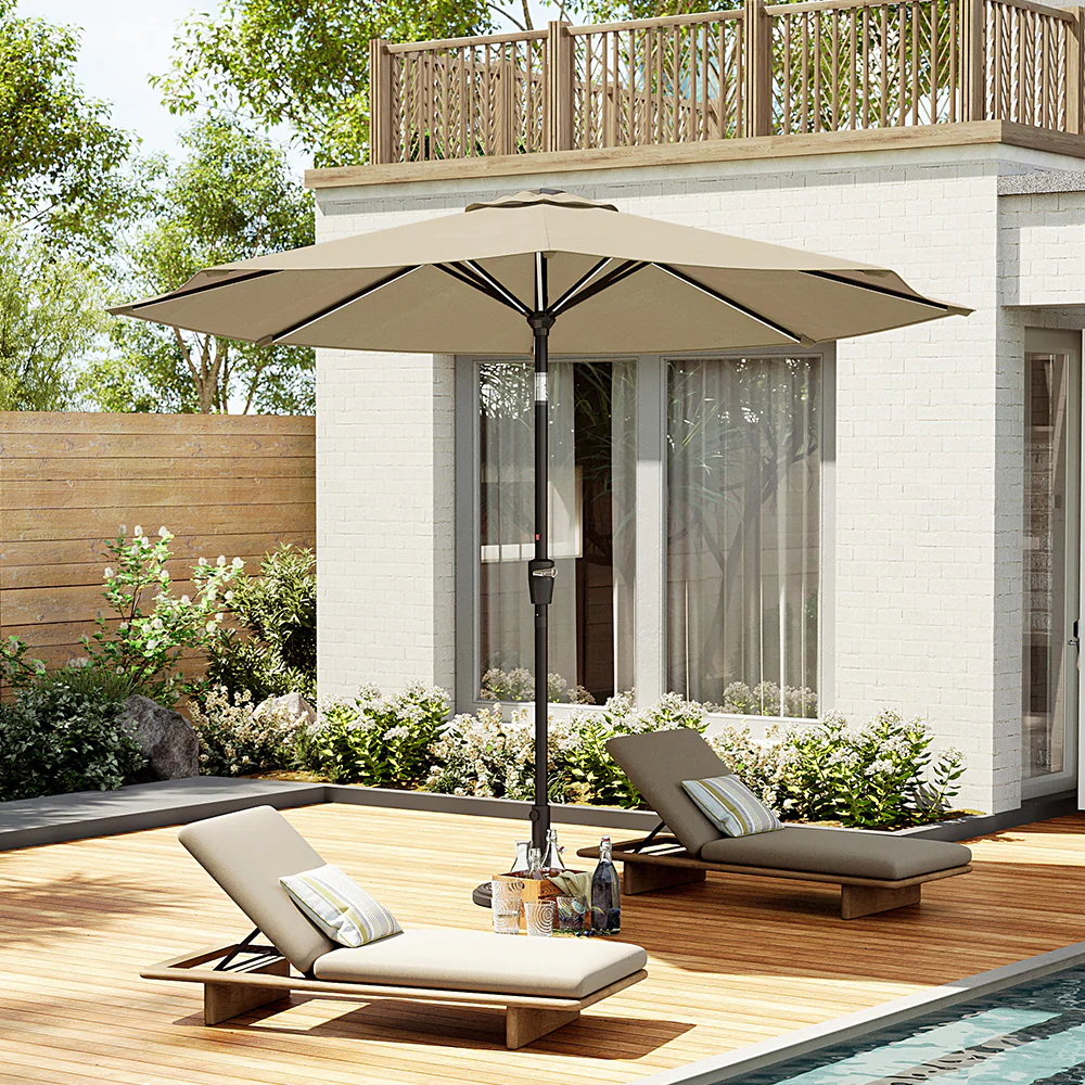Garden Sanctuary Large Solar Powered LED Patio Umbrella For Outdoor Garden Patio Without Base - Image 2