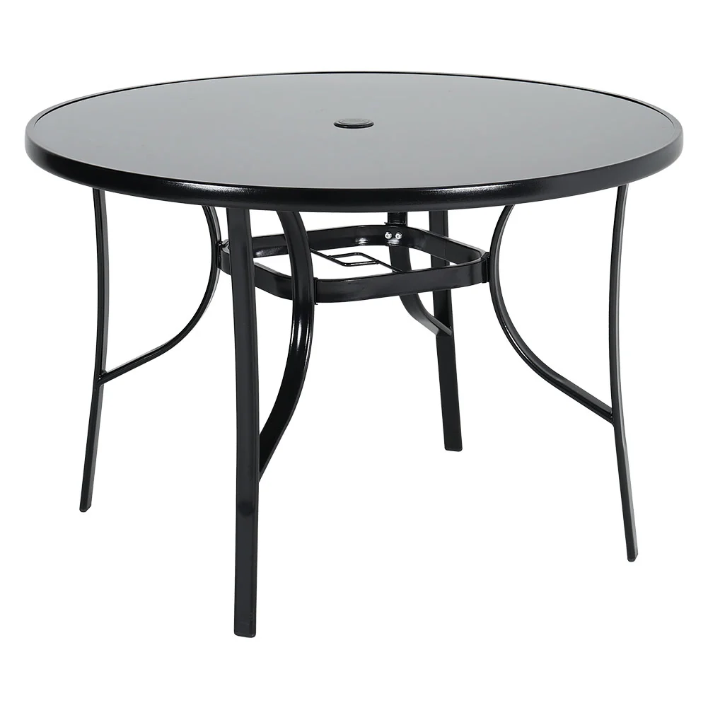 Garden Sanctuary Metallic and Tempered Glass Garden Table with Parasol Hole Outdoor - Image 3