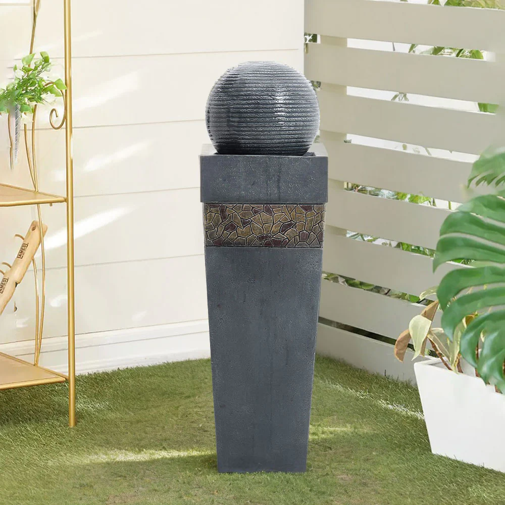 Garden Sanctuary Modern Style Trapezoidal Water Polo Fountain with Warm Light Outdoor