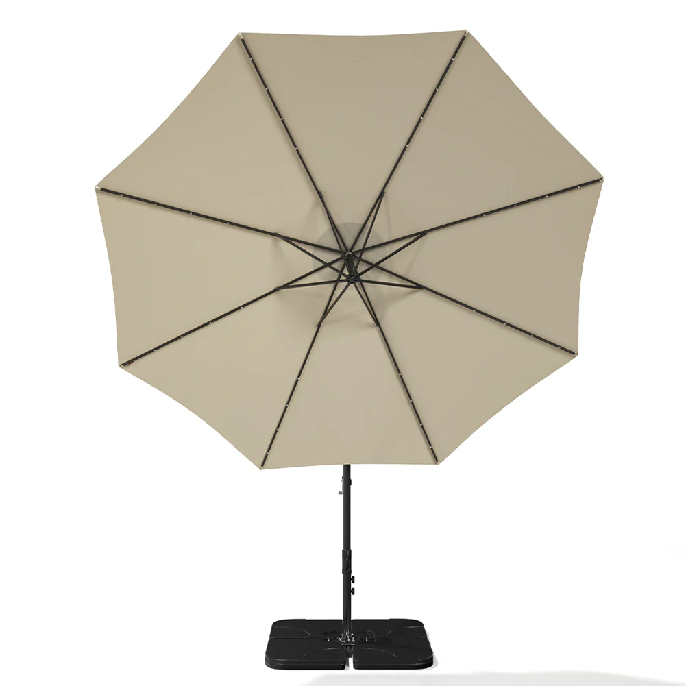 Garden Sanctuary Round Cantilever Parasol with Solar Light and HDPE Parasol Base - Image 6
