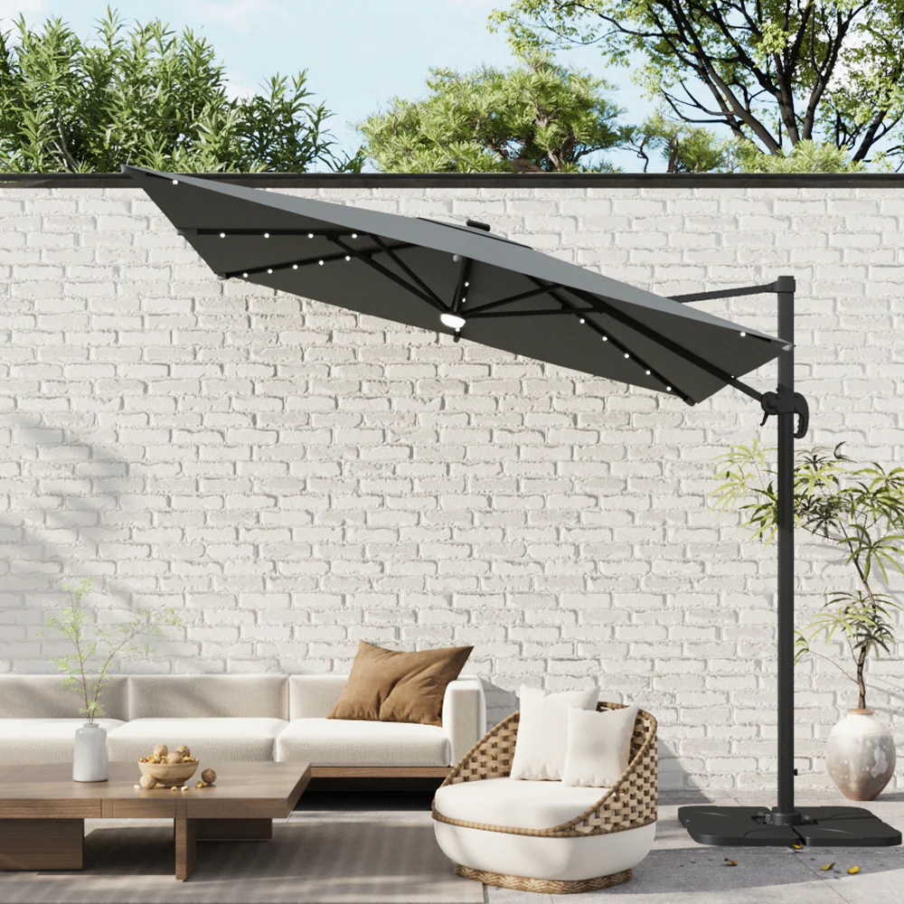 Garden Sanctuary Square Cantilever Parasol With Solar Light And HDPE Parasol Base - Image 3