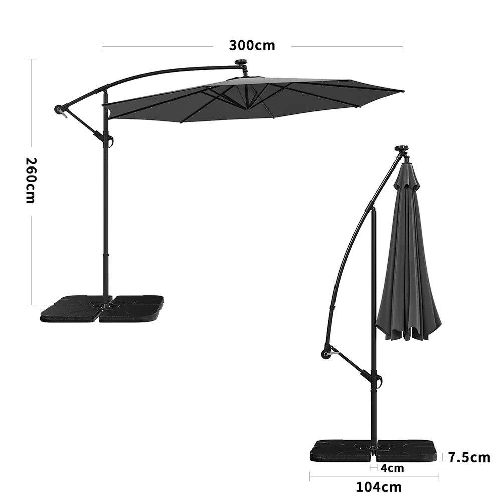 Garden Sanctuary Square Cantilever Parasol With Solar Light And HDPE Parasol Base - Image 7