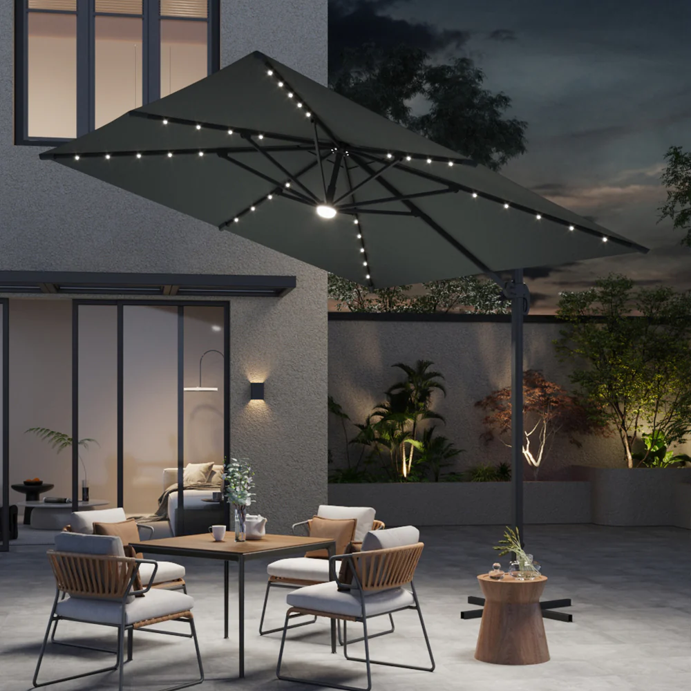 Garden Sanctuary Square Cantilever Parasol With Solar-Powered LED Lights - Image 2