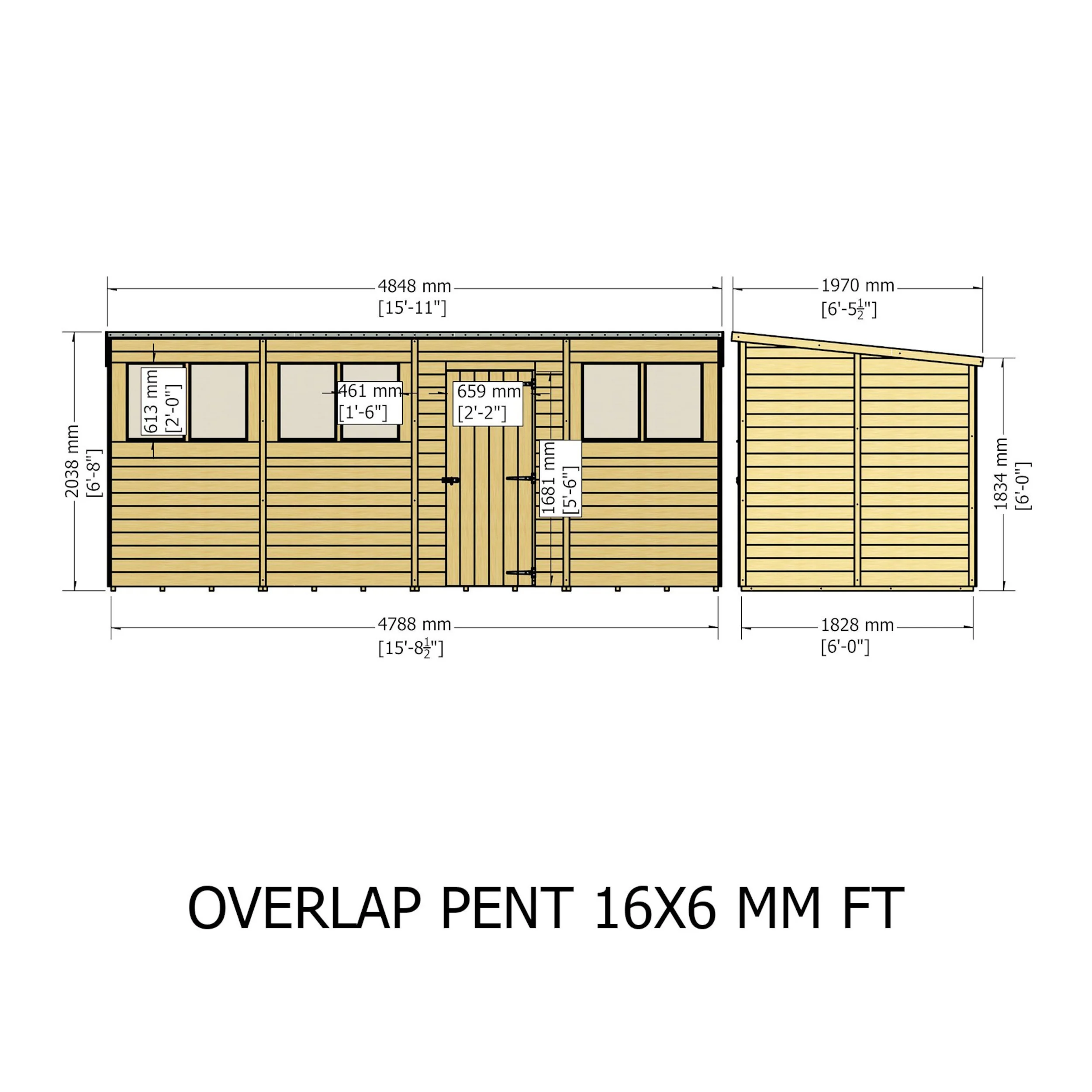 Garden Value 16 X 6 Overlap Pent Shed With Windows - Image 12