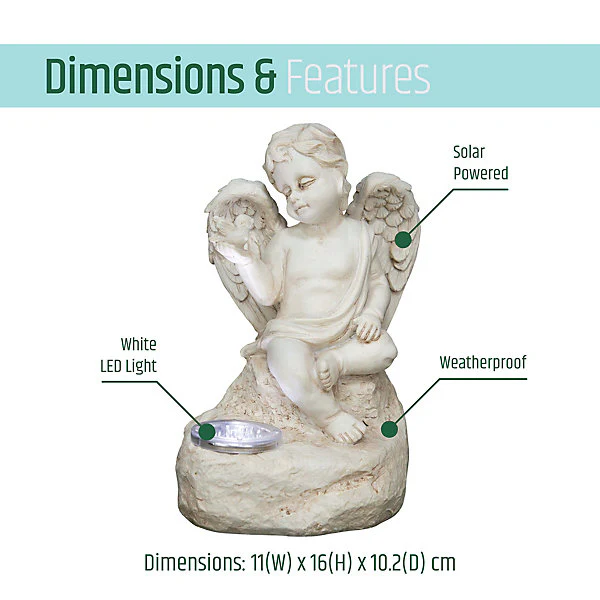 Solar Angel Garden Ornament With LED Light - Outdoor Solar Statue - Image 2
