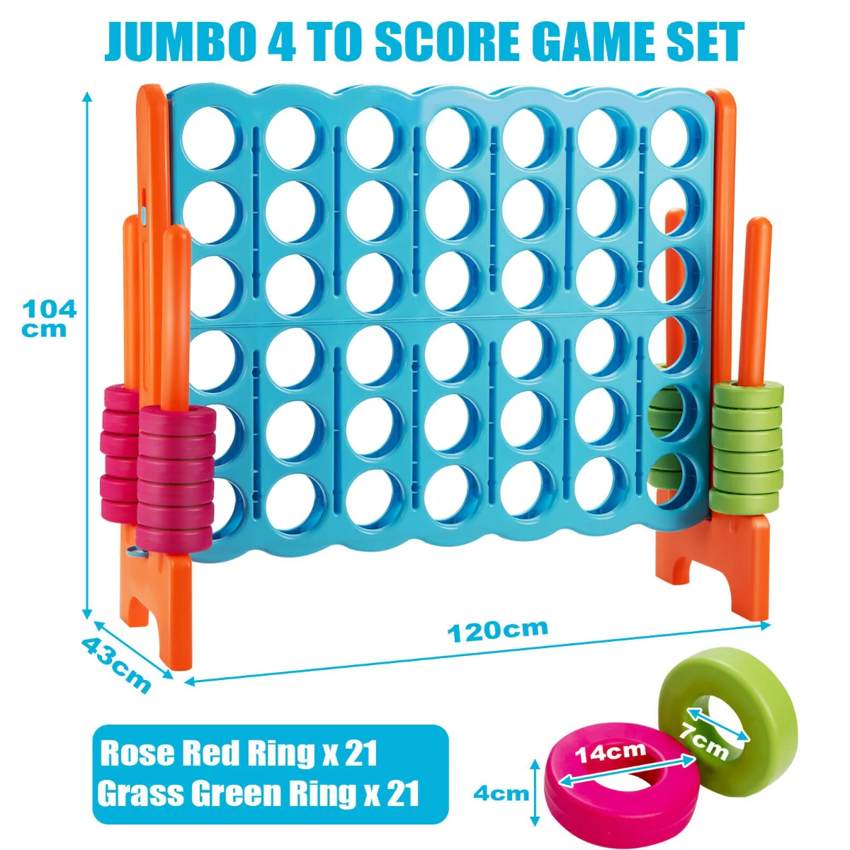 Giant 4 in A Row Game Set with 42 Jumbo Rings and Sliders-Blue - Image 5