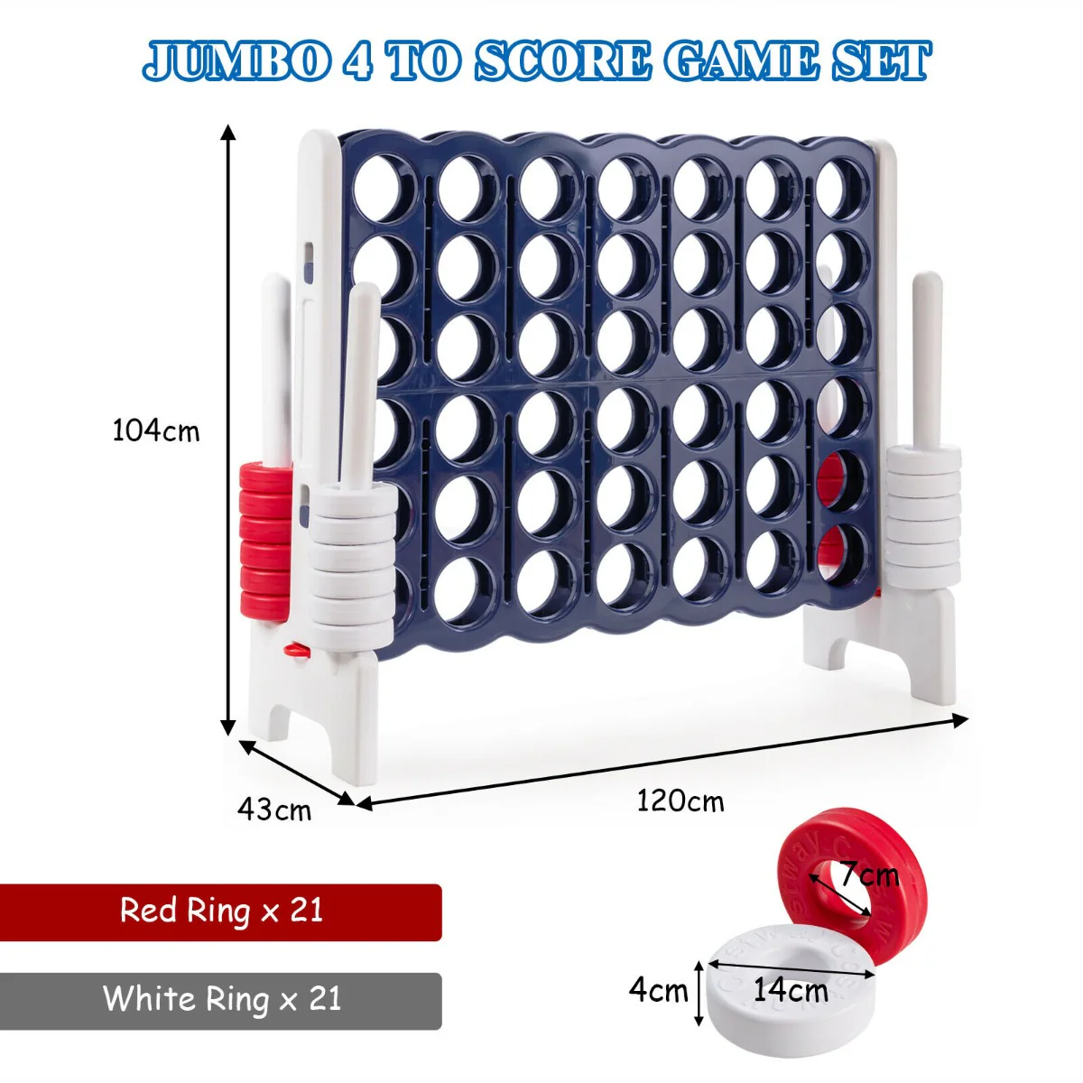 Giant 4 in A Row Game Set with 42 Jumbo Rings and Sliders-Dark Blue - Image 4