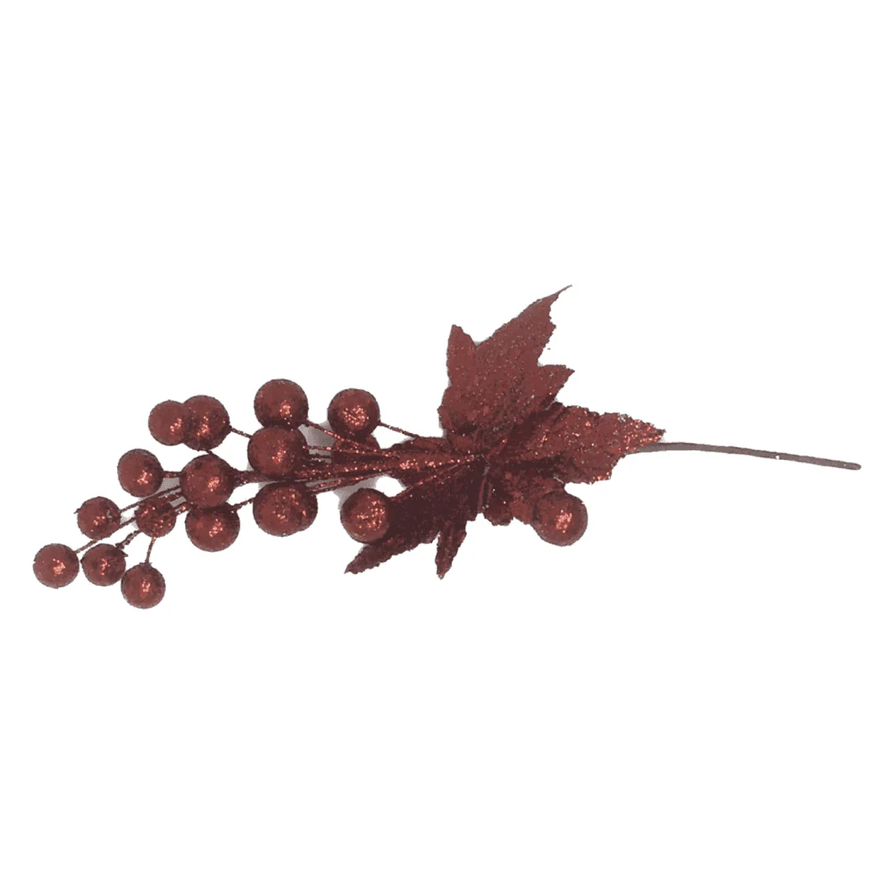 Christmas Sparkle Glittered Grape Stem Pick 28cm - Red - Image 2