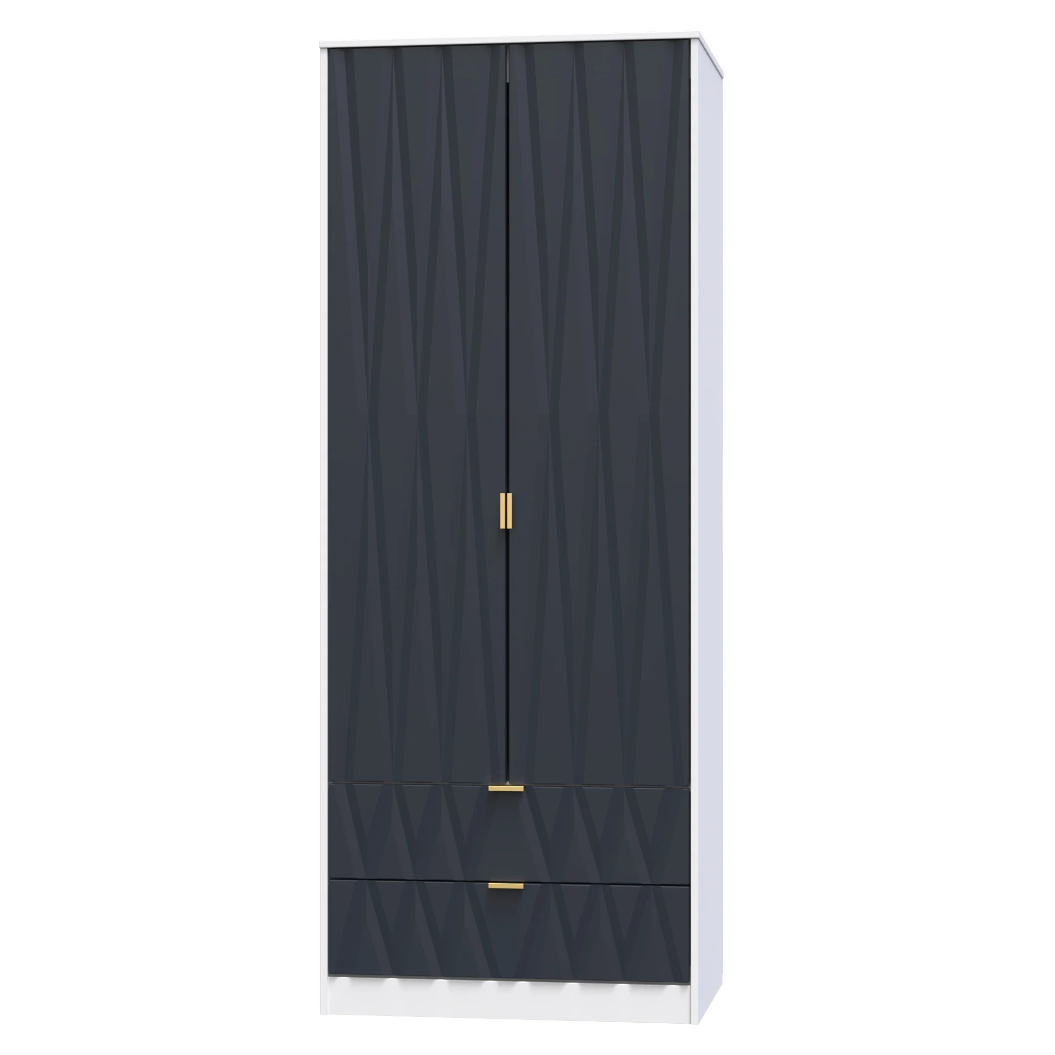 Glitz Ready Assembled 2 Door 2 Drawer Wardrobe in Indigo Matt & White - Image 3