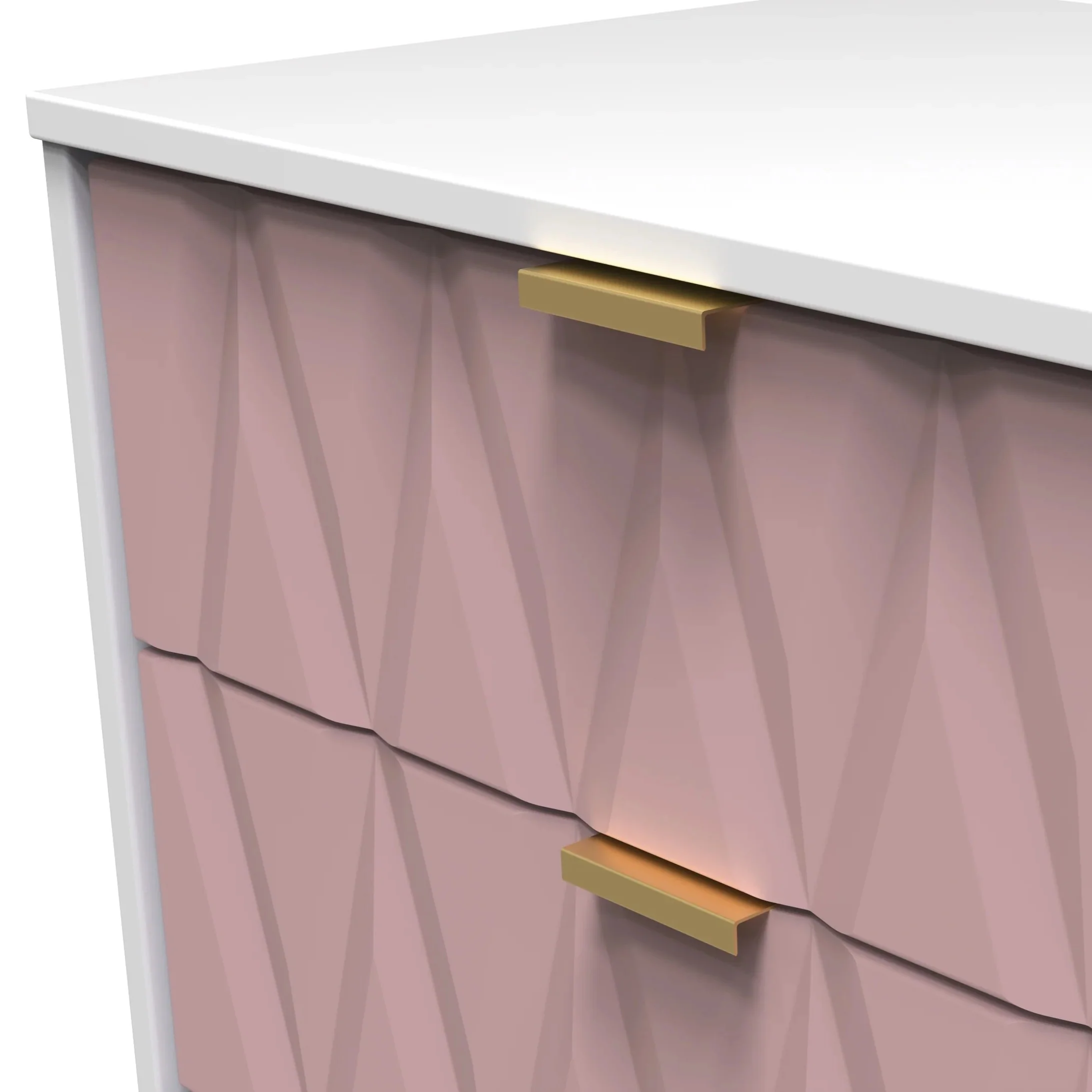 Glitz Ready Assembled 3 Drawer Bedside Table In Kobe Pink & White - Image 4