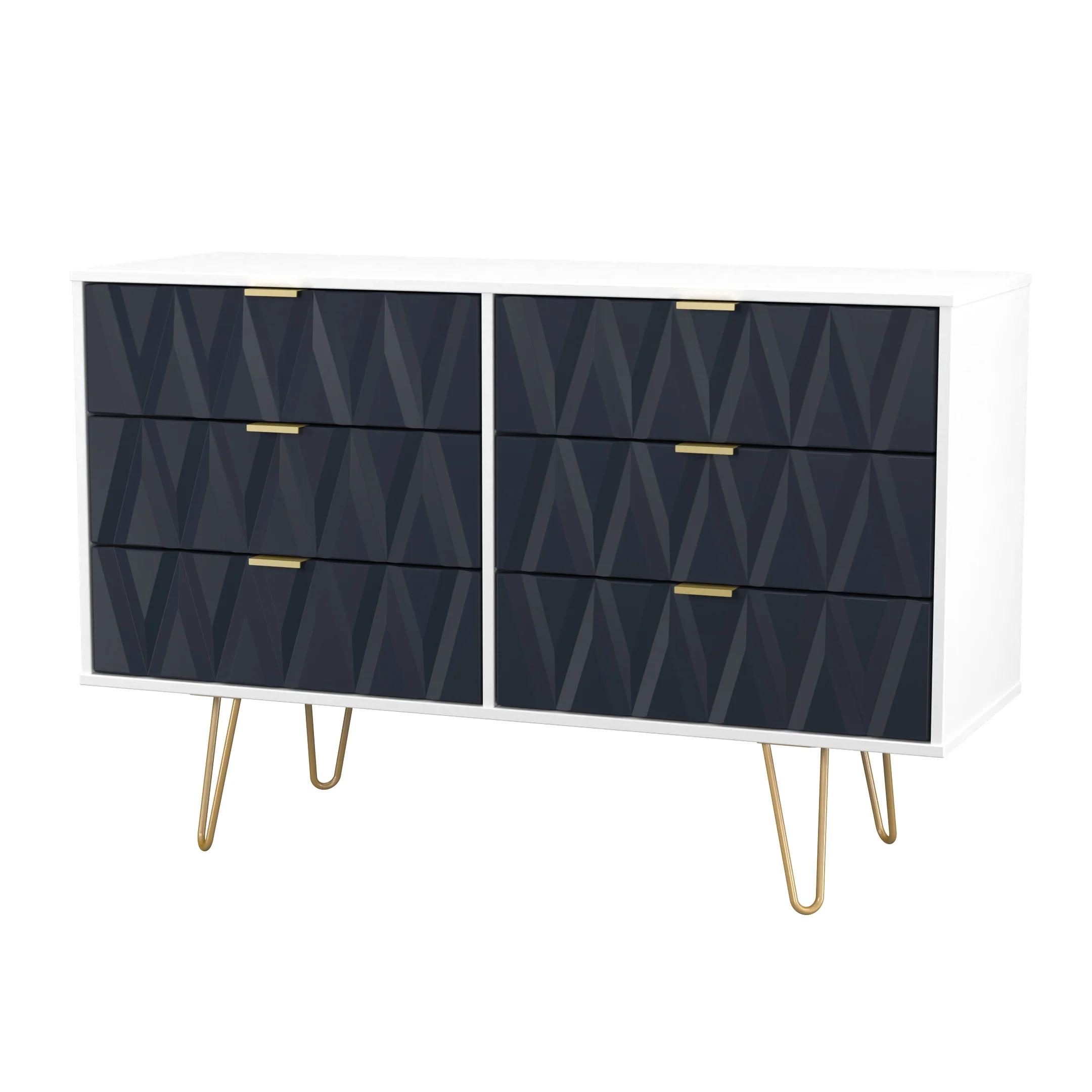 Glitz Ready Assembled 6 Drawer Wide Chest in Indigo Matt & White - Image 4